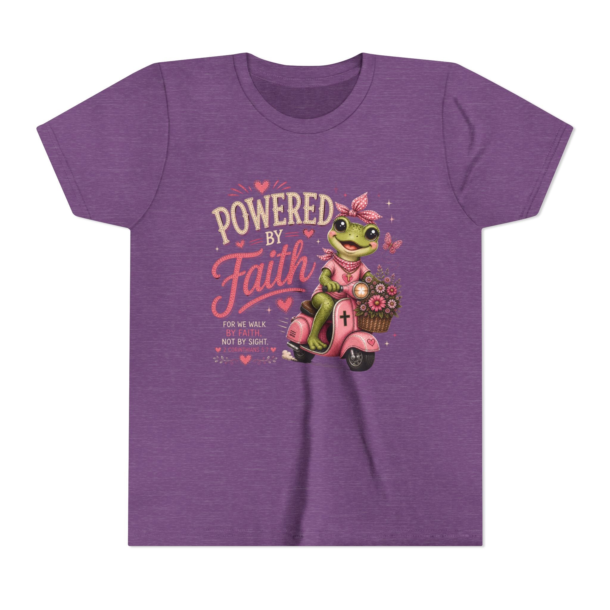 Powered by Faith Frog Shirt | Christian Girl Youth Tee | Cute Bible Verse Shirt