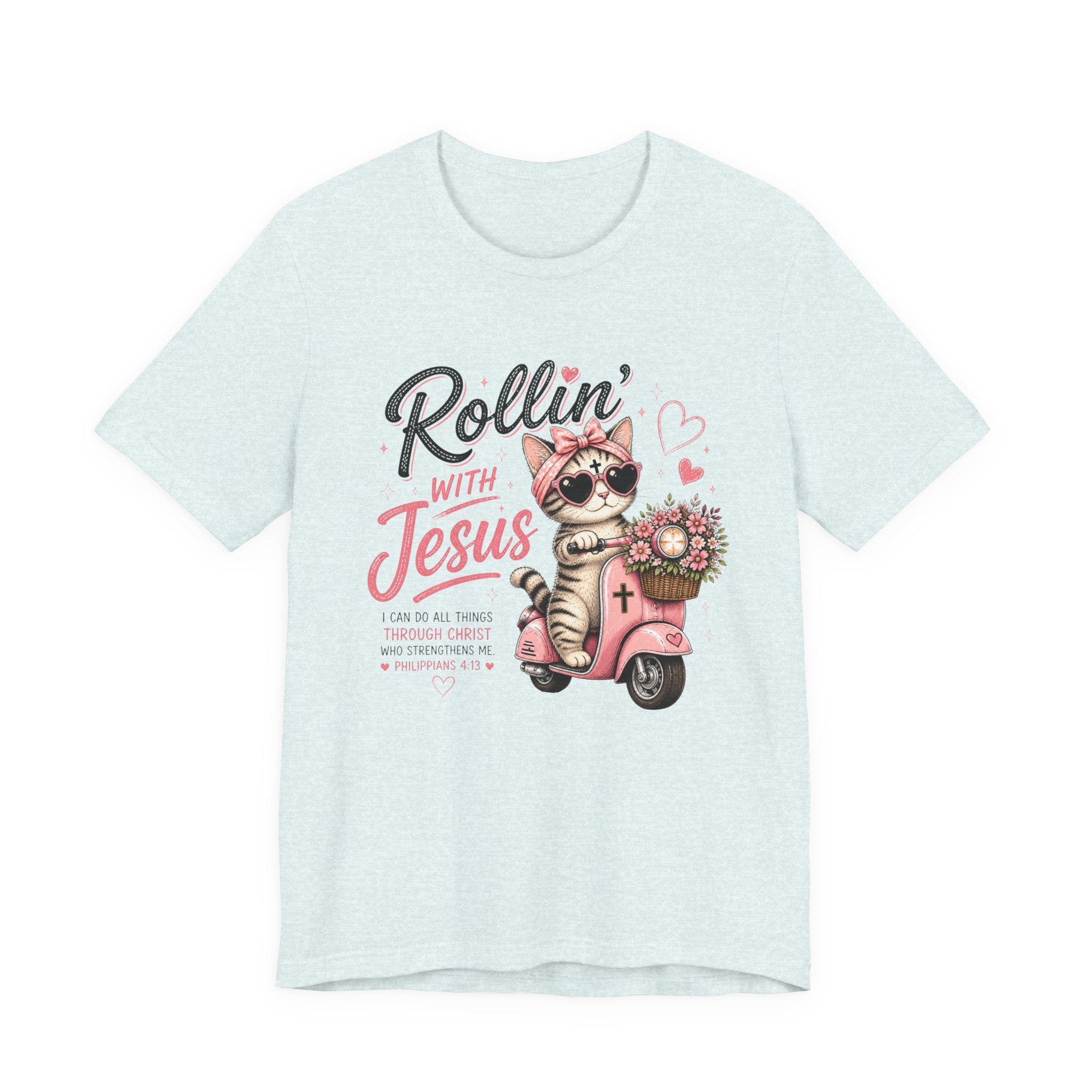Rollin' with Jesus Cat Shirt for Women | Cute Christian Bible Verse Tee