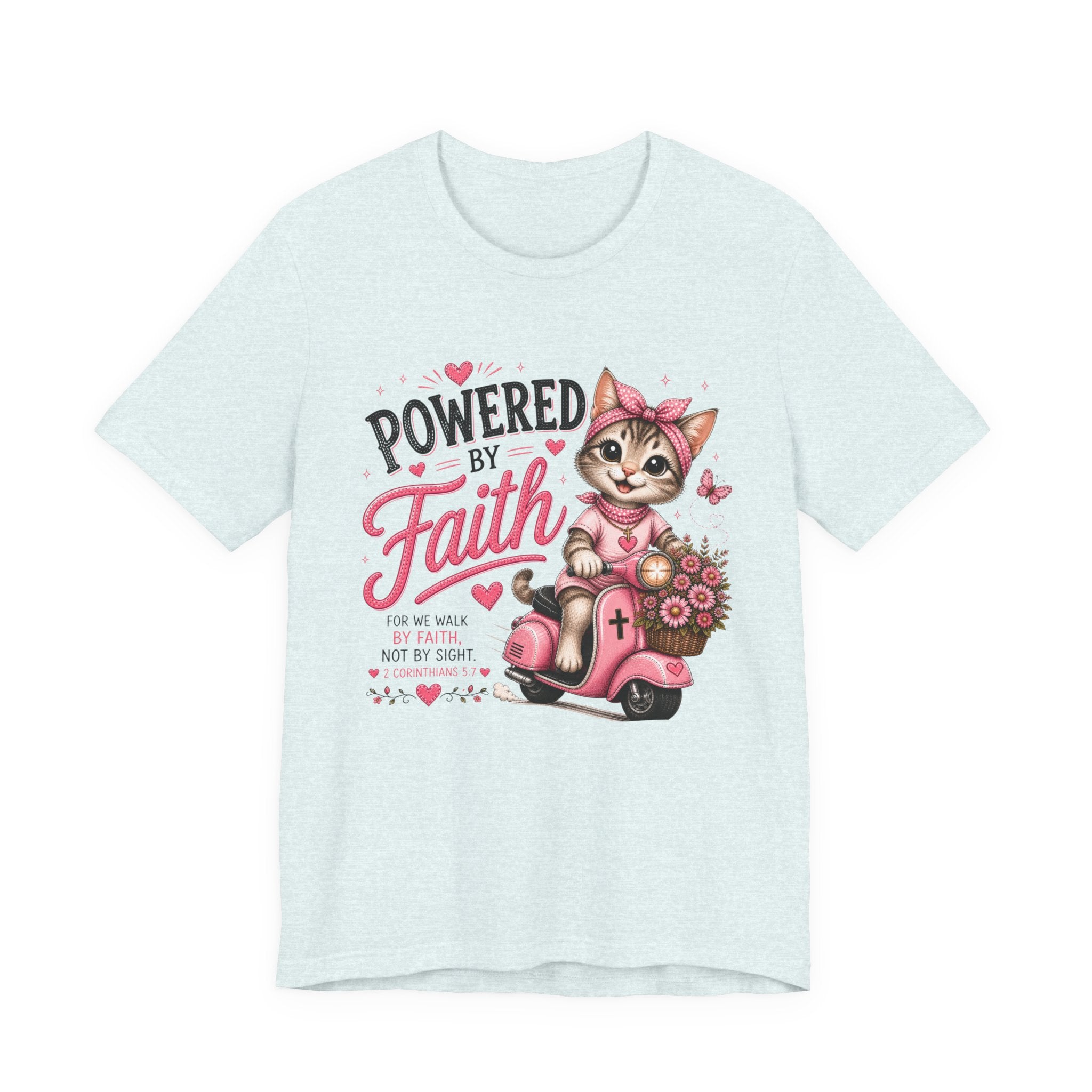Powered by Faith Cat Shirt for Women | Cute Christian Bible Verse Tee