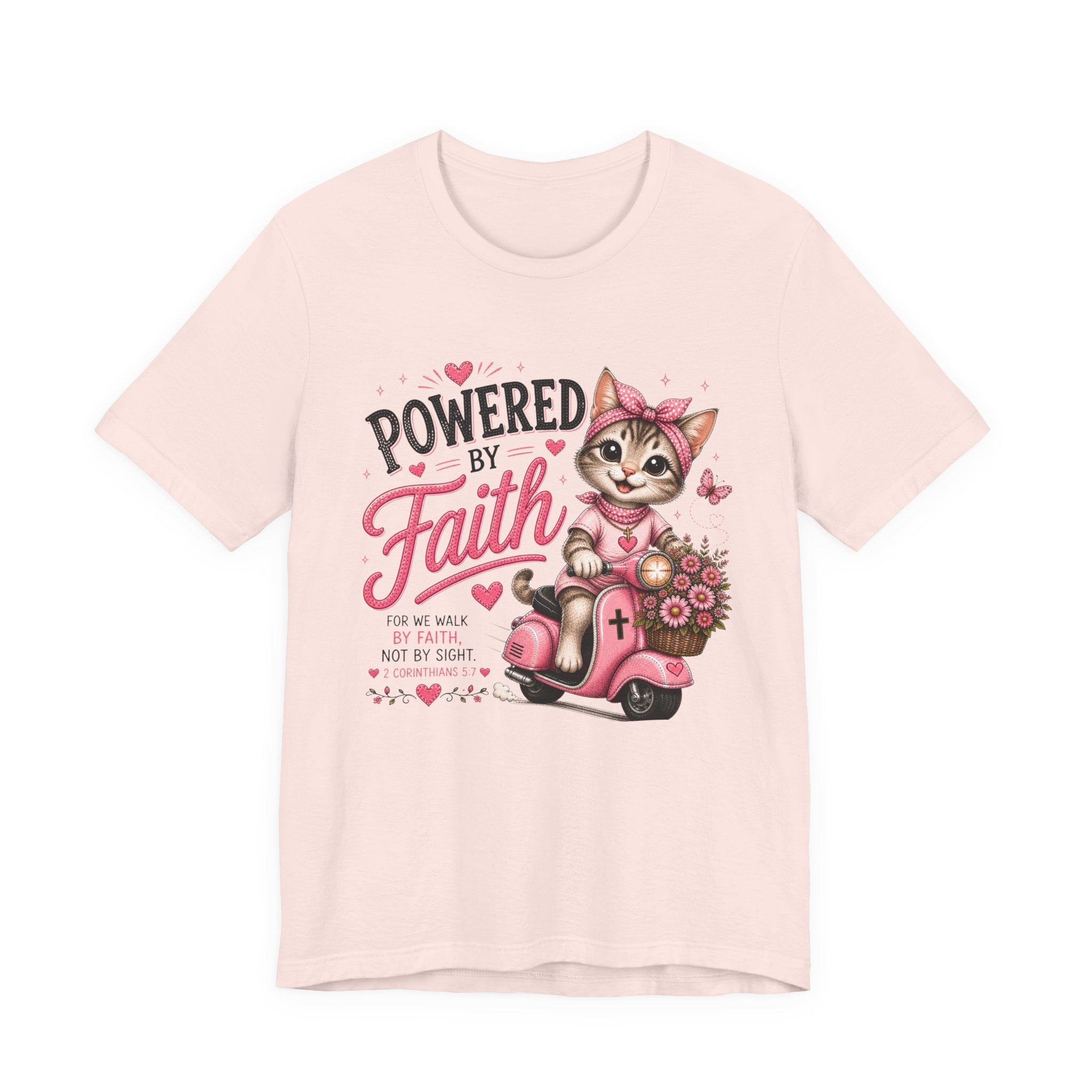 Powered by Faith Cat Shirt for Women | Cute Christian Bible Verse Tee
