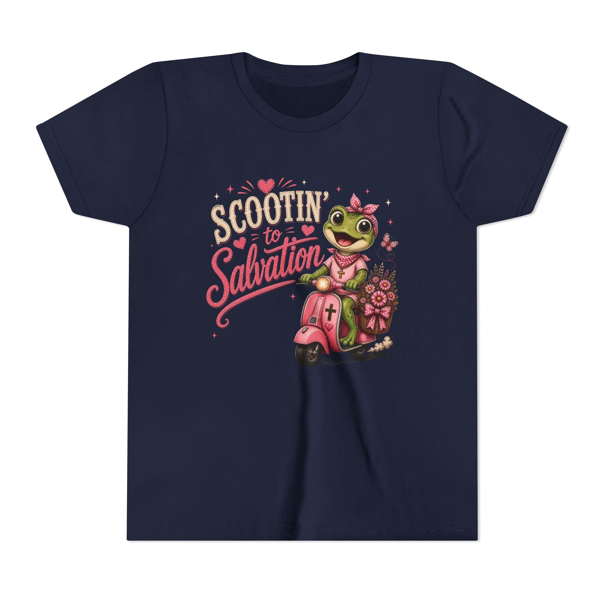 Scootin' to Salvation Frog Shirt for Girls | Christian Youth Tee | Cute Farm Animal Shirt