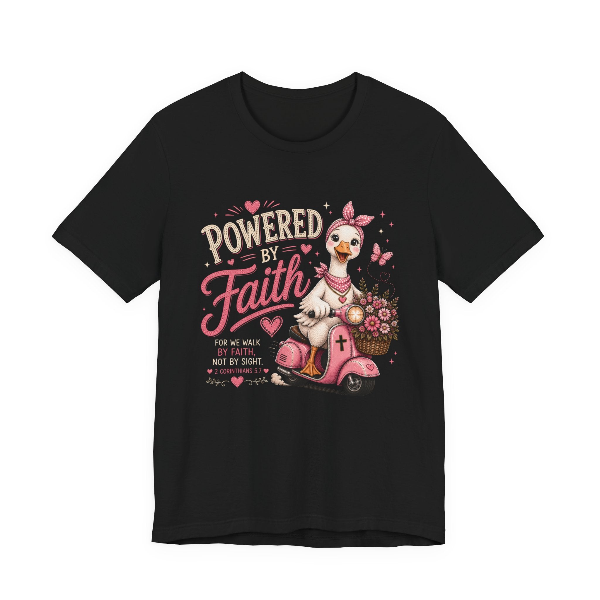 Powered by Faith Goose Shirt for Women | Cute Christian Bible Verse Tee