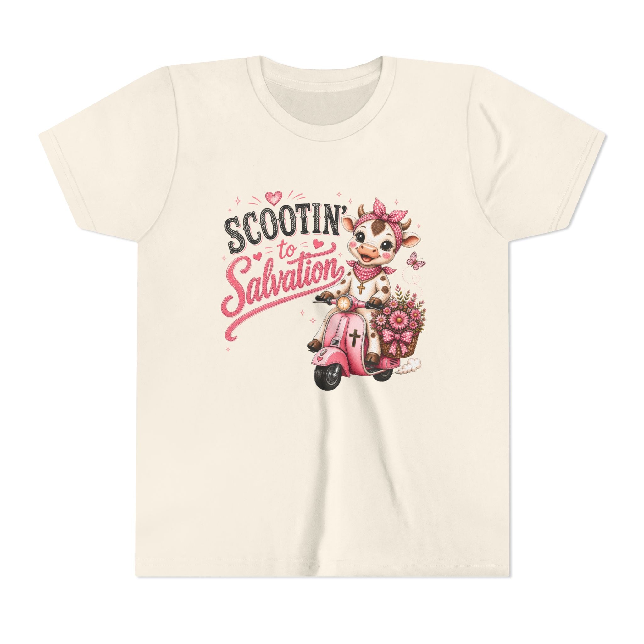 Scootin' to Salvation Cow Shirt for Girls | Christian Youth Tee | Cute Farm Animal Shirt