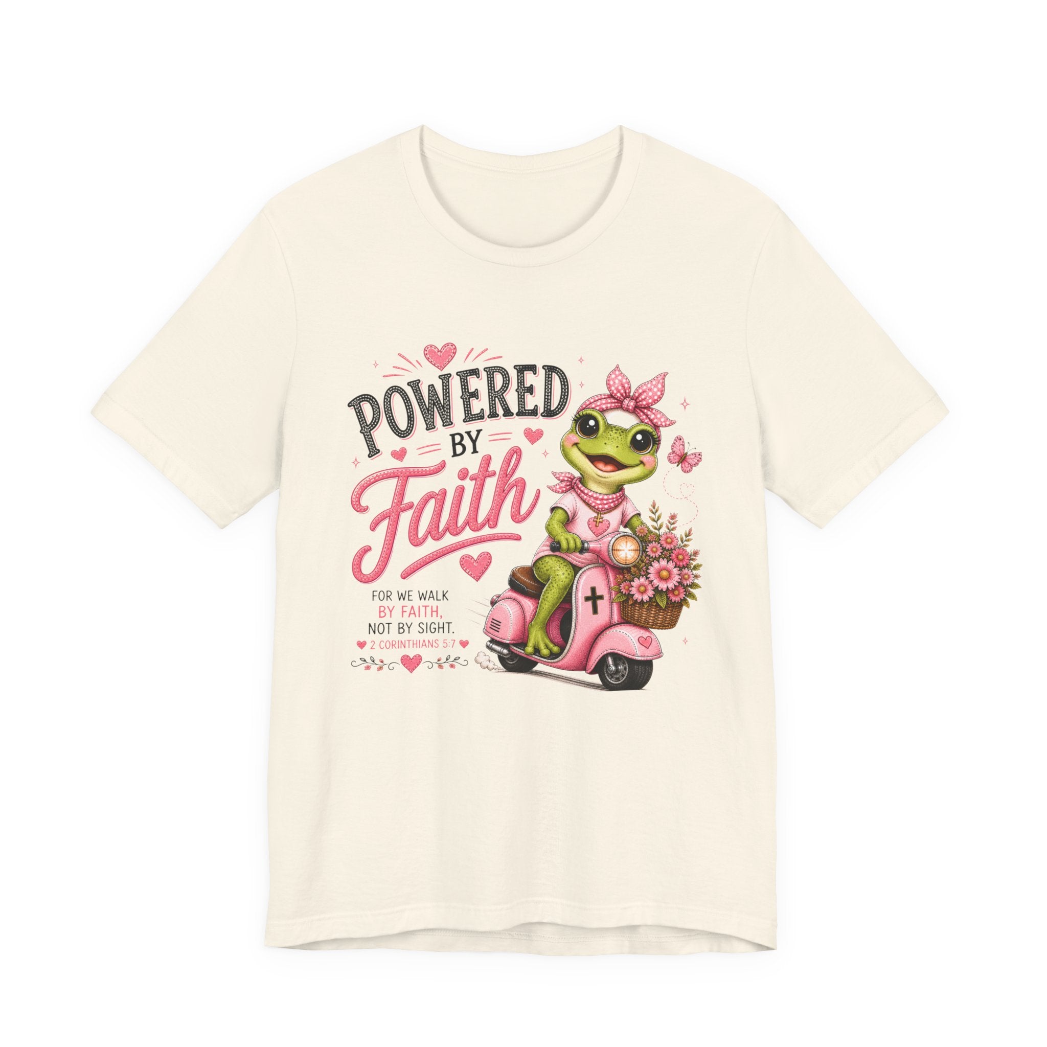 Powered by Faith Frog Shirt for Women | Cute Christian Bible Verse Tee