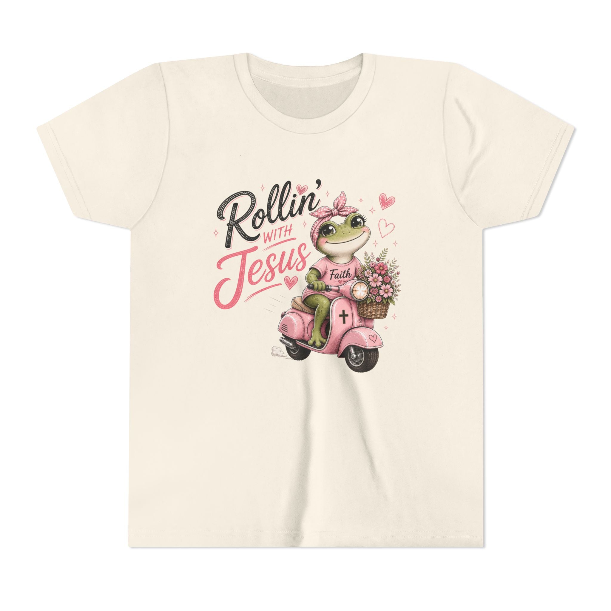 Rollin with Jesus Frog Shirt for Girls | Christian Youth Tee | Cute Farm Animal Shirt