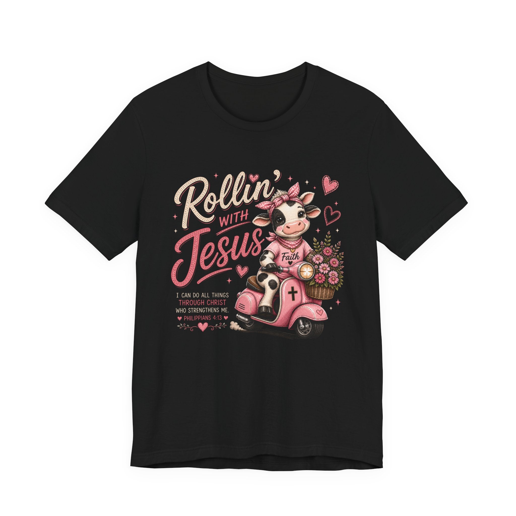 Rollin' with Jesus Cow Shirt for Women | Cute Christian Bible Verse Tee