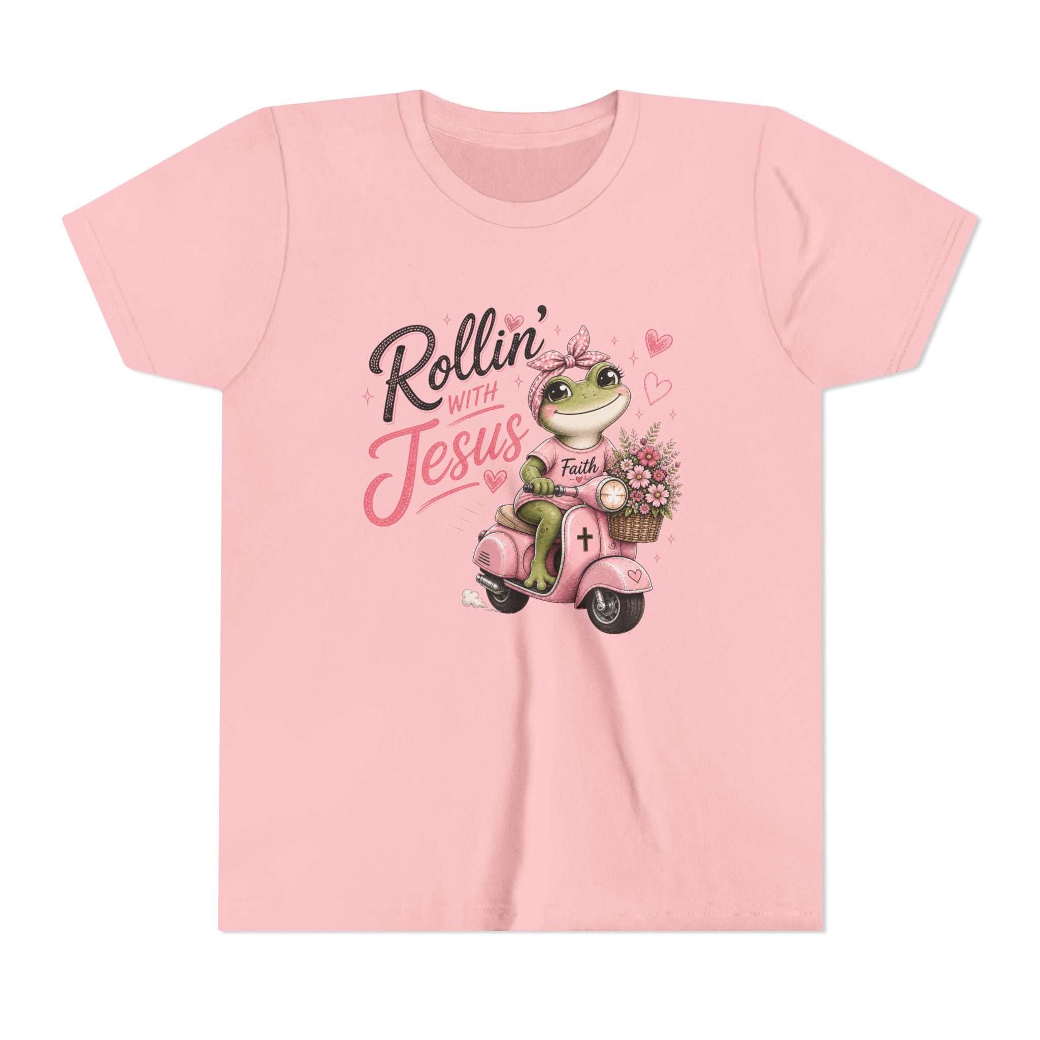 Rollin with Jesus Frog Shirt for Girls | Christian Youth Tee | Cute Farm Animal Shirt