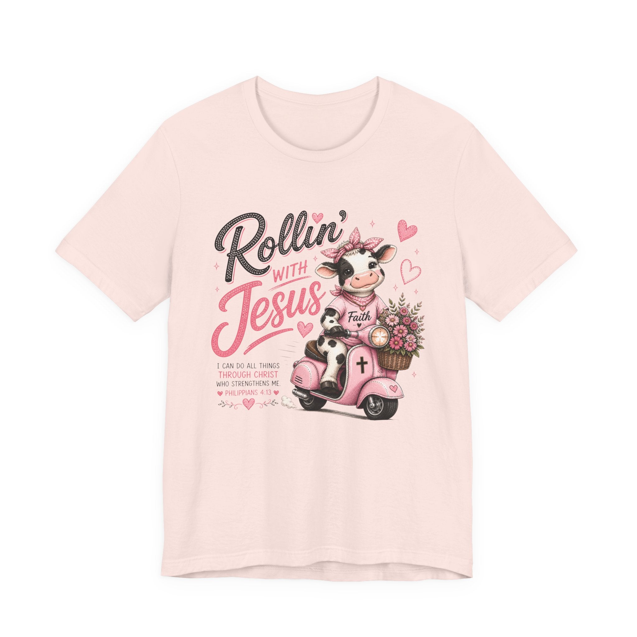 Rollin' with Jesus Cow Shirt for Women | Cute Christian Bible Verse Tee
