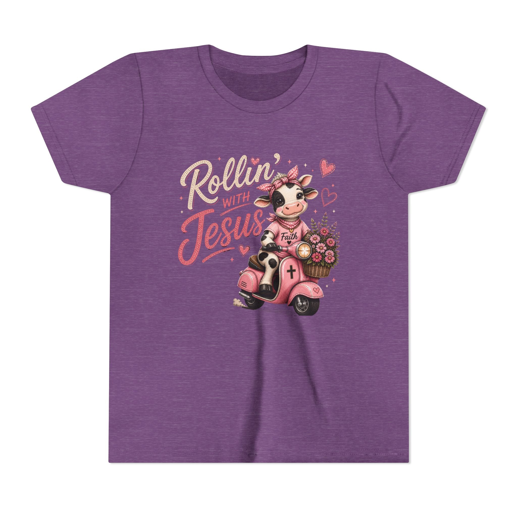 Rollin' with Jesus Cow Shirt for Girls | Christian Youth Tee | Cute Farm Animal Shirt