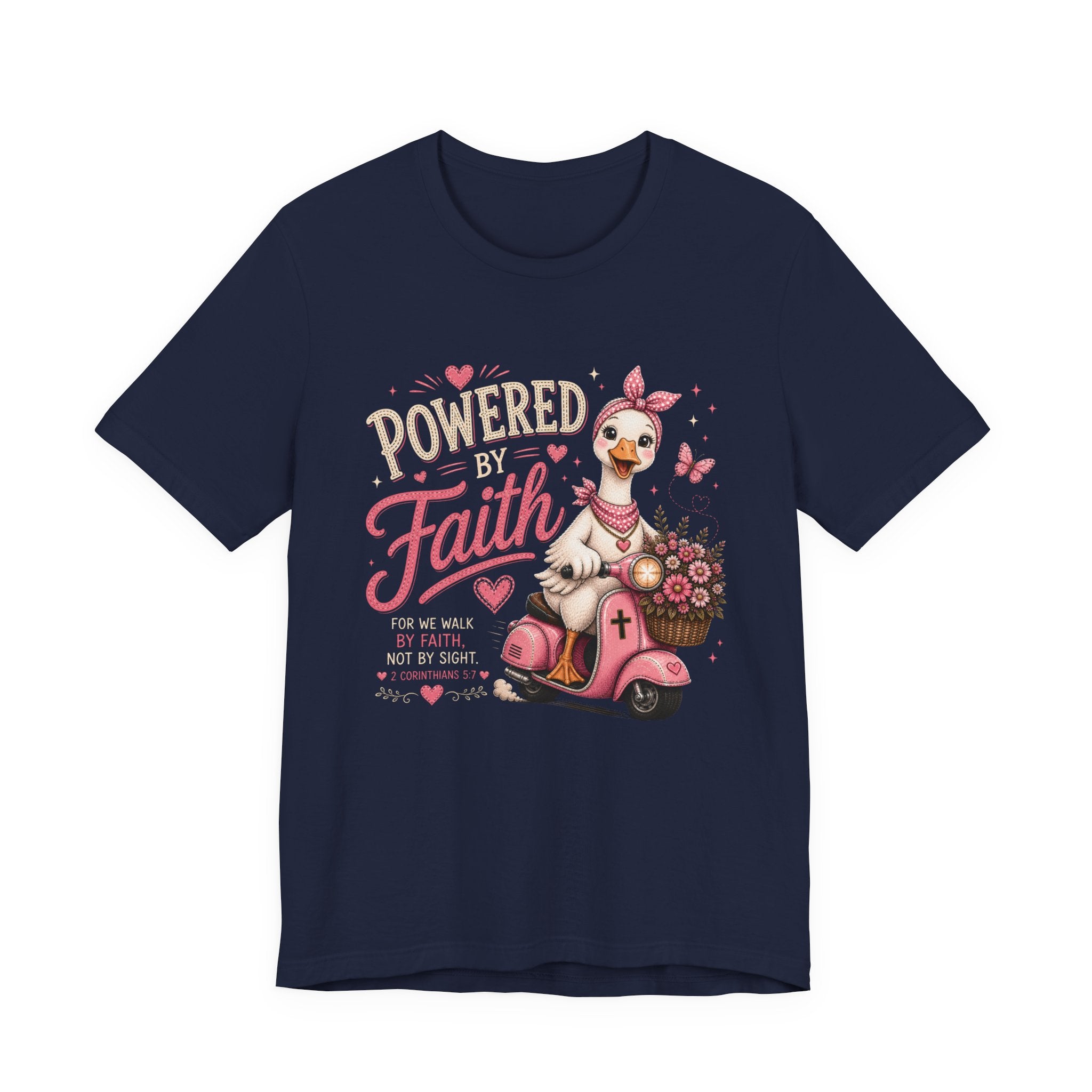 Powered by Faith Goose Shirt for Women | Cute Christian Bible Verse Tee