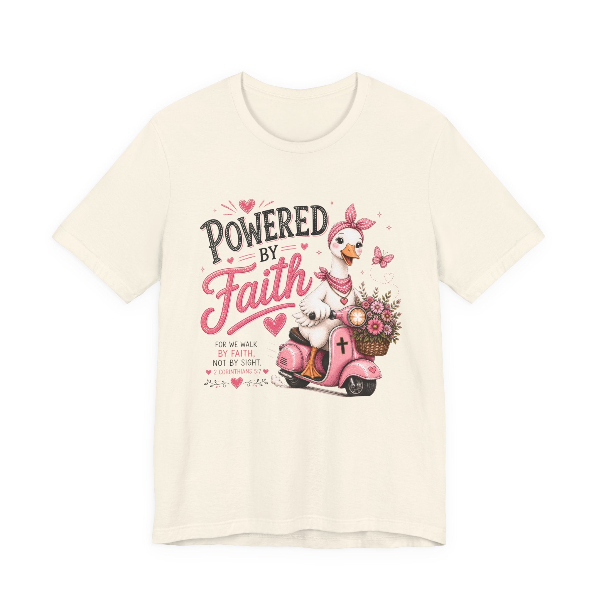 Powered by Faith Goose Shirt for Women | Cute Christian Bible Verse Tee