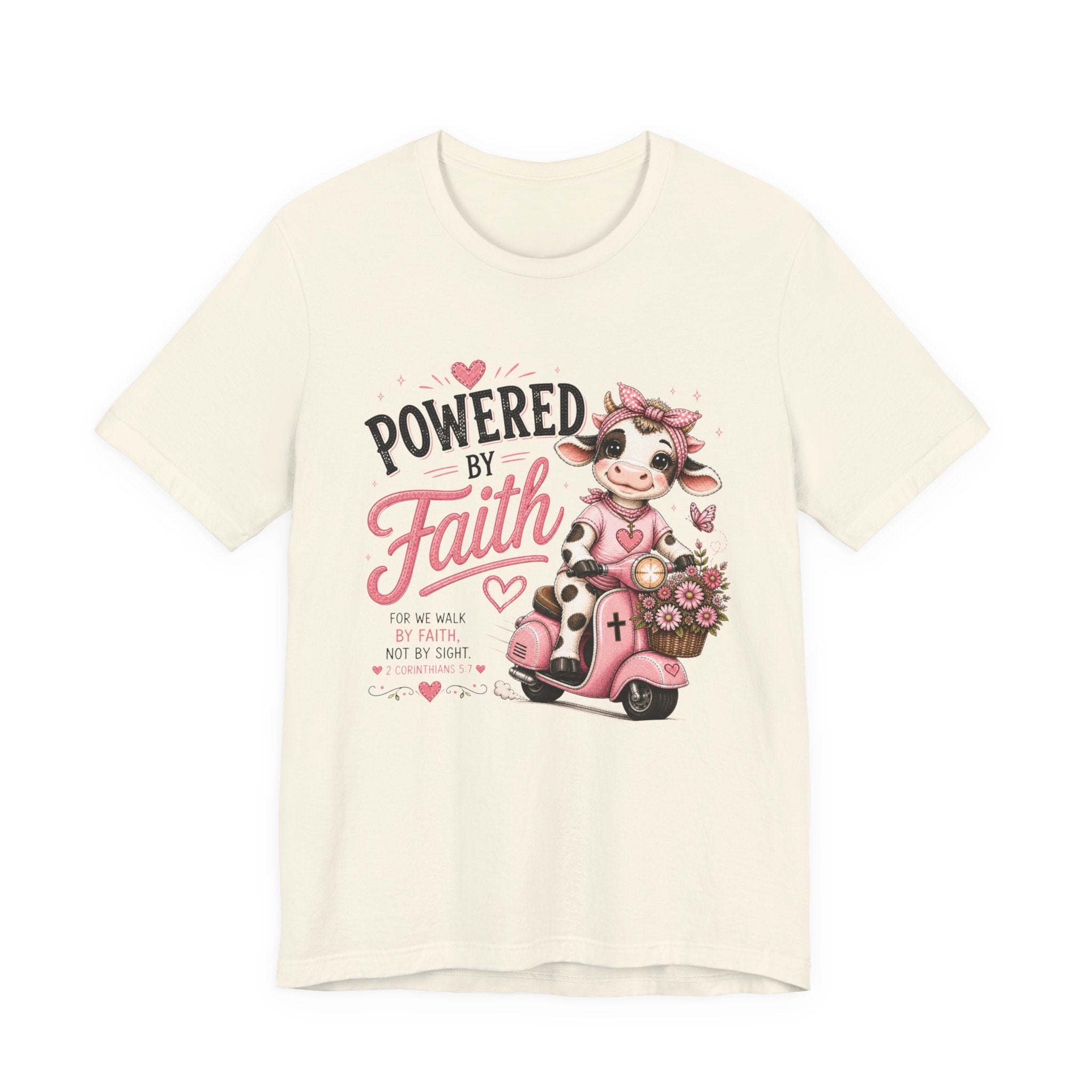 Powered by Faith Cow Shirt for Women | Cute Christian Bible Verse Tee