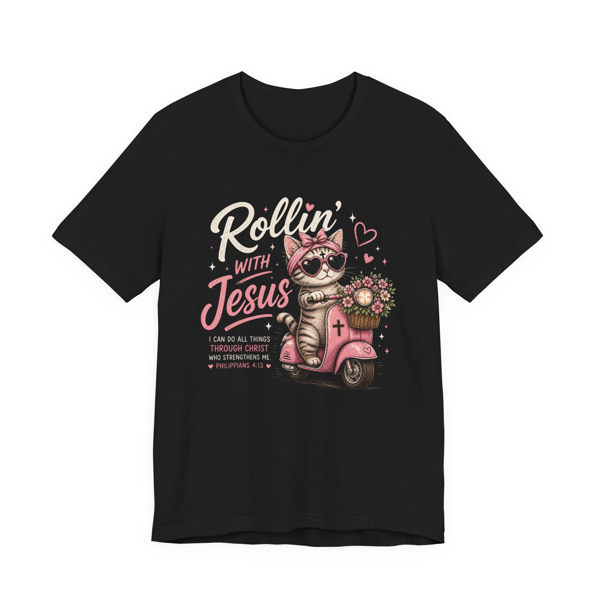 Rollin' with Jesus Cat Shirt for Women | Cute Christian Bible Verse Tee