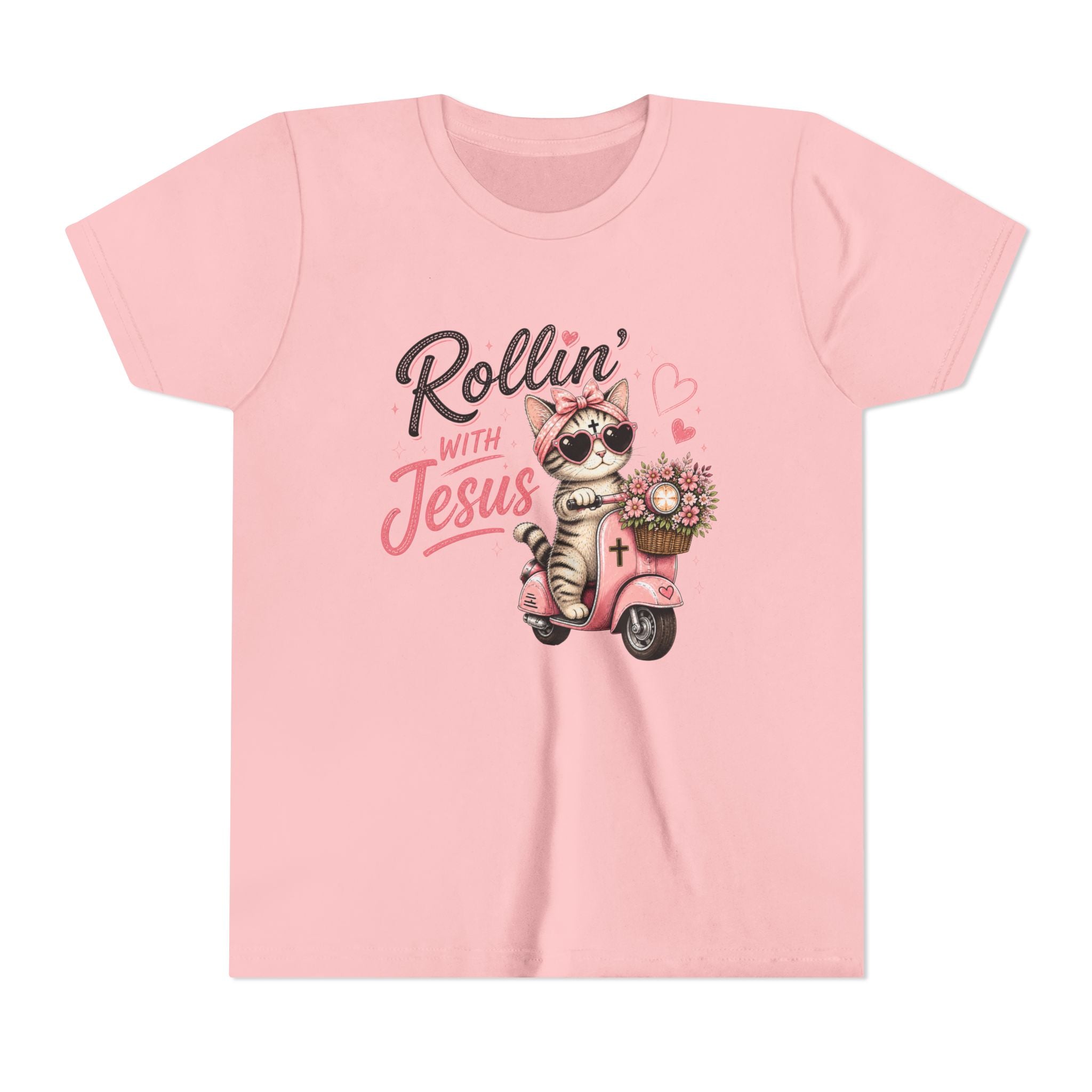 Rollin' with Jesus Cat Shirt for Girls | Christian Youth Tee | Cute Farm Animal Shirt