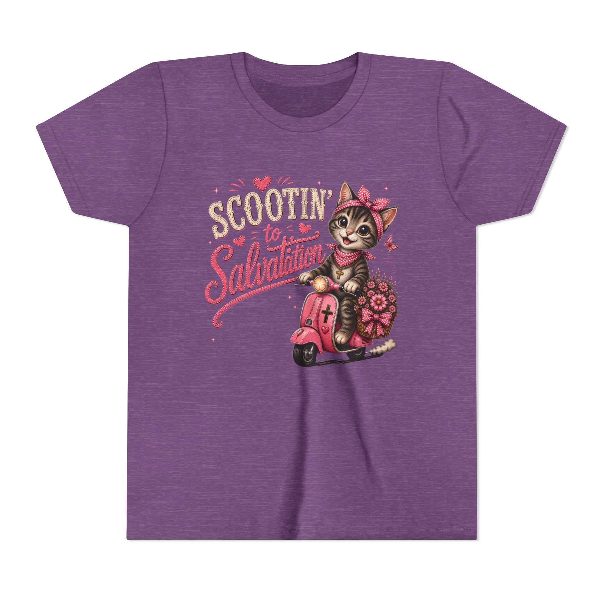 Scootin' to Salvation Cat Shirt for Girls | Christian Youth Tee | Cute Farm Animal Shirt