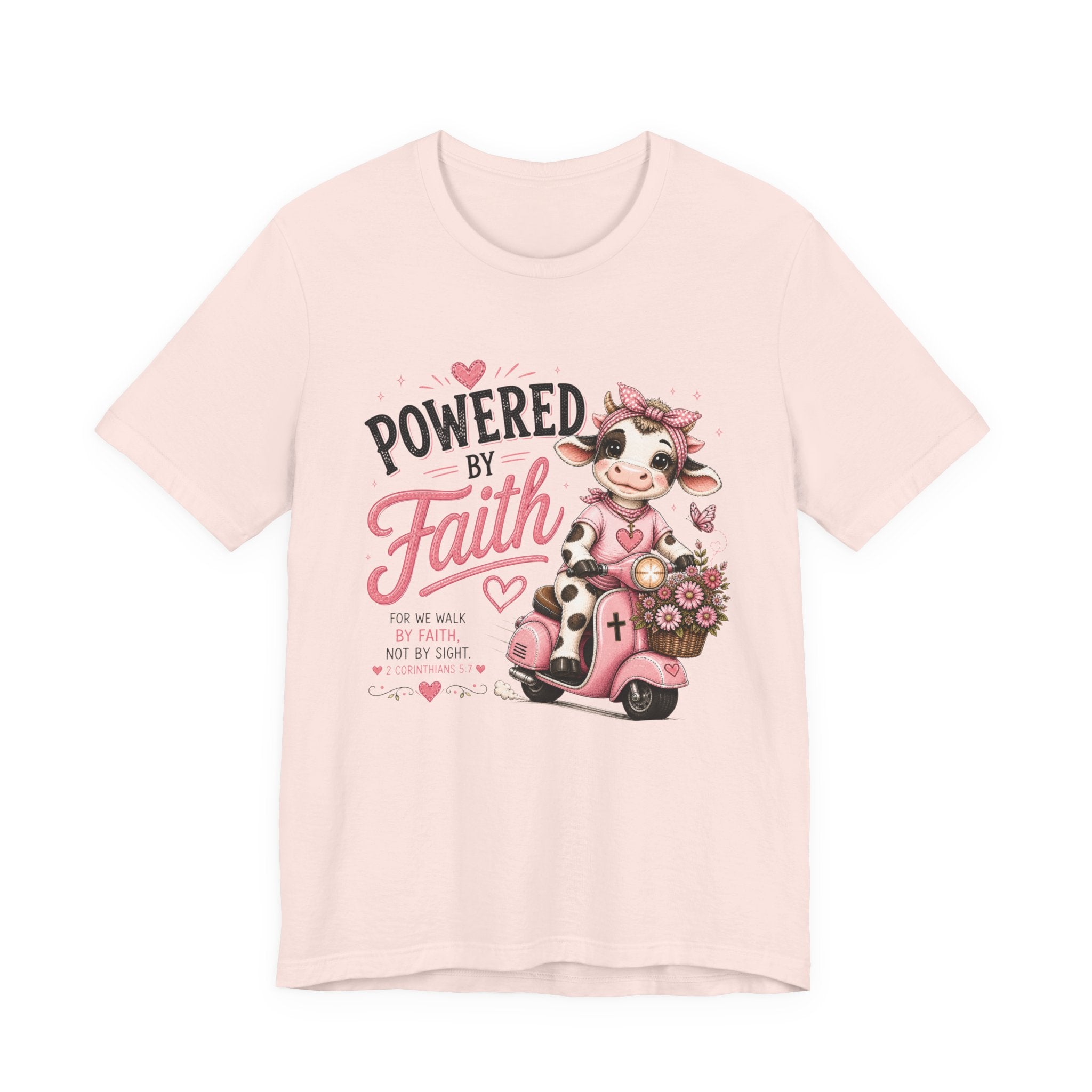 Powered by Faith Cow Shirt for Women | Cute Christian Bible Verse Tee