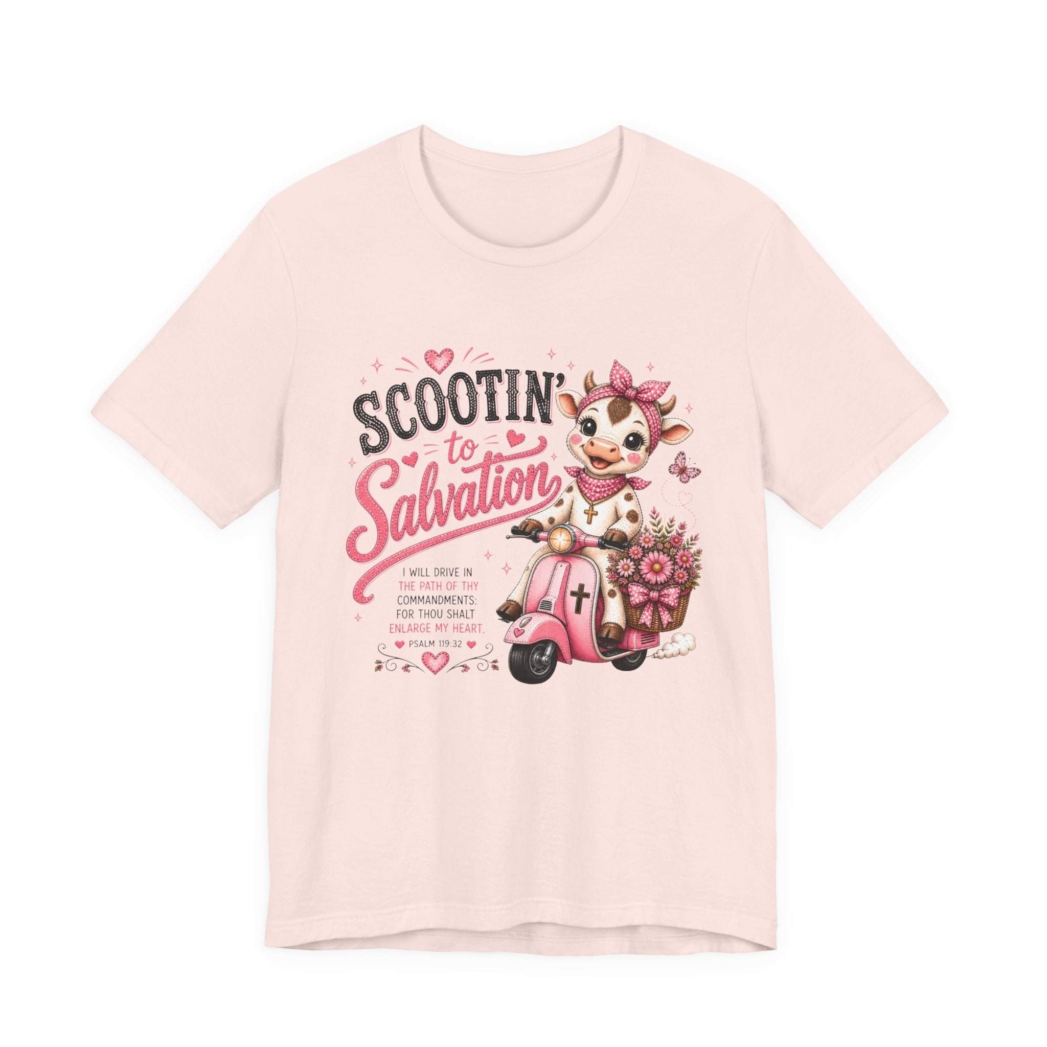 Scootin' to Salvation Cow Shirt for Women | Cute Christian Bible Verse Tee