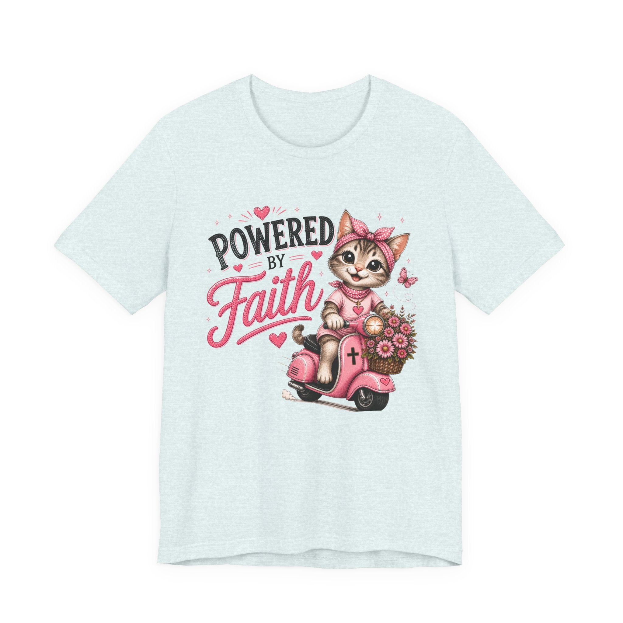 Powered by Faith Cat Shirt for Women | Cute Christian Boutique Tee