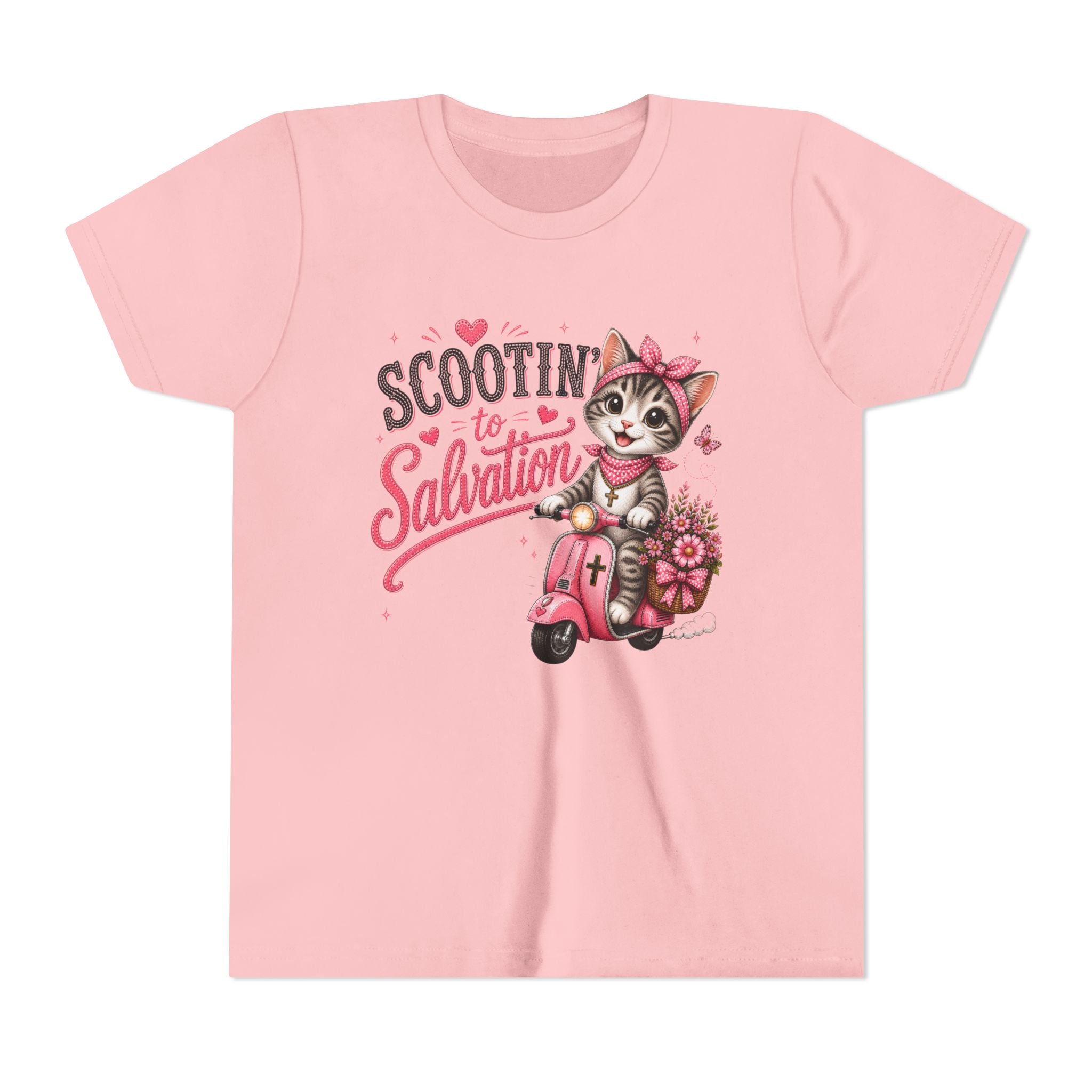 Scootin' to Salvation Cat Shirt for Girls | Christian Youth Tee | Cute Farm Animal Shirt