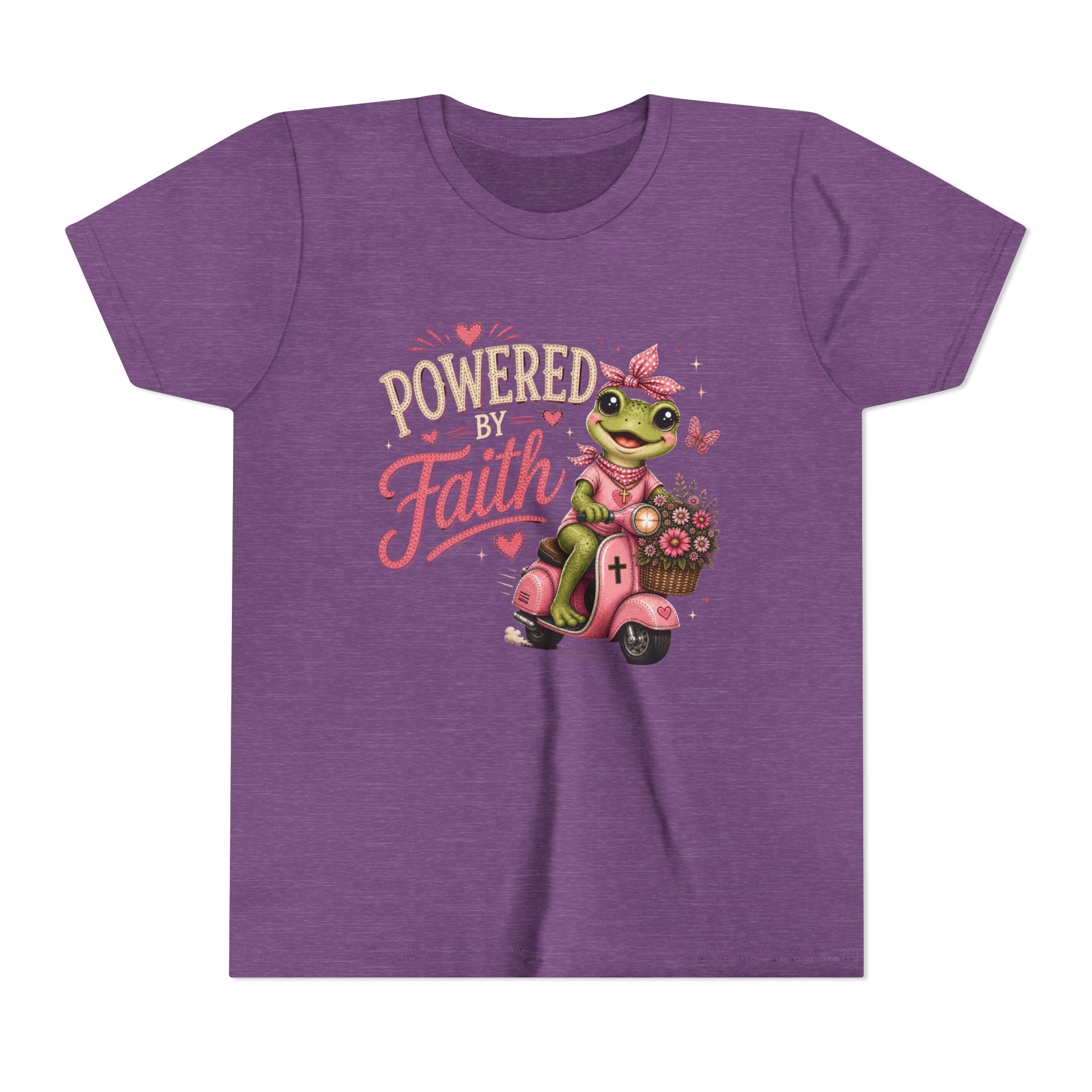 Powered by Faith Frog Shirt for Girls | Christian Youth Tee | Cute Farm Animal Shirt