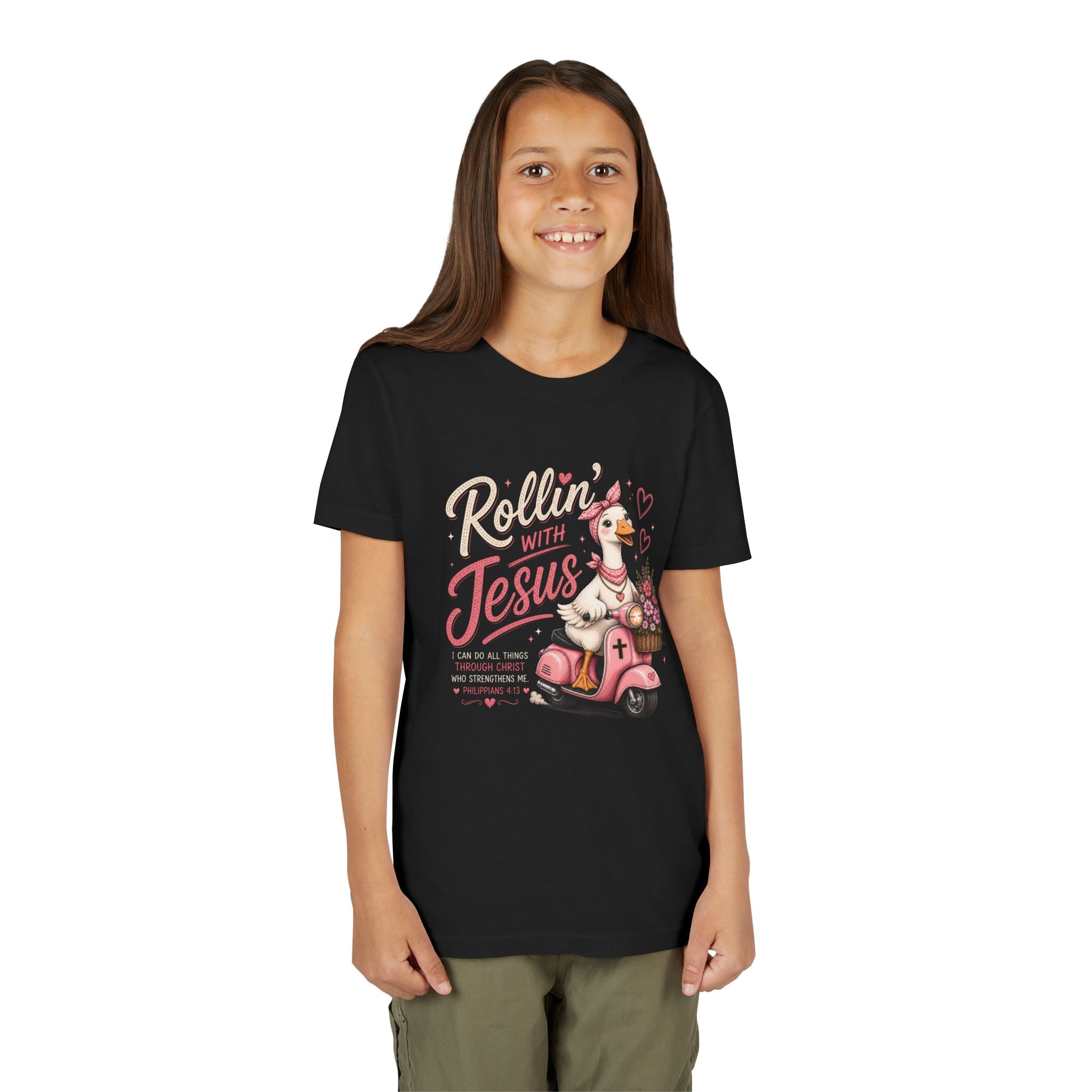 Rollin' with Jesus Goose Shirt | Christian Girl Youth Tee | Cute Bible Verse Shirt