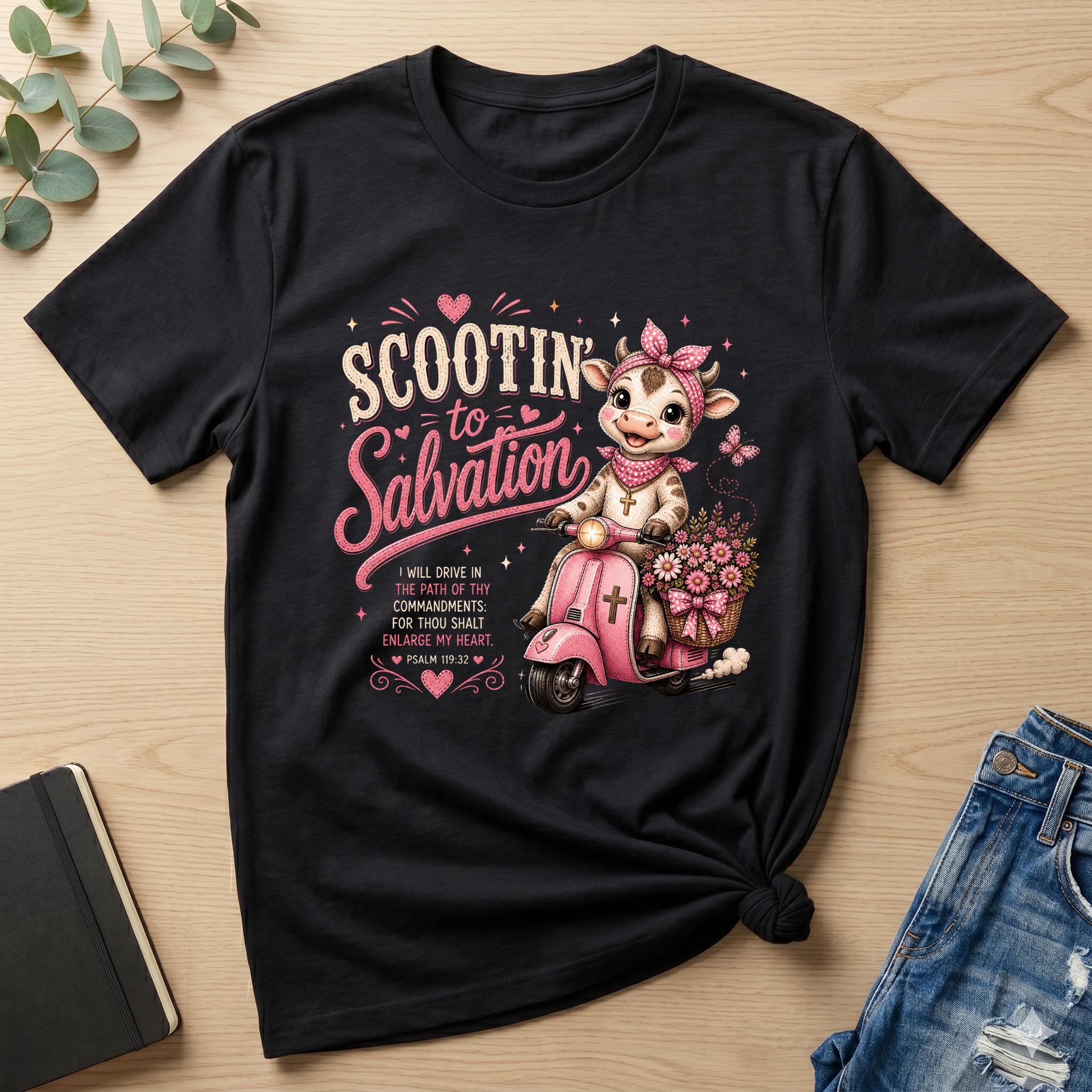 Scootin’ to Salvation Cow Shirt | Christian Girl Youth Tee | Cute Bible Verse Shirt