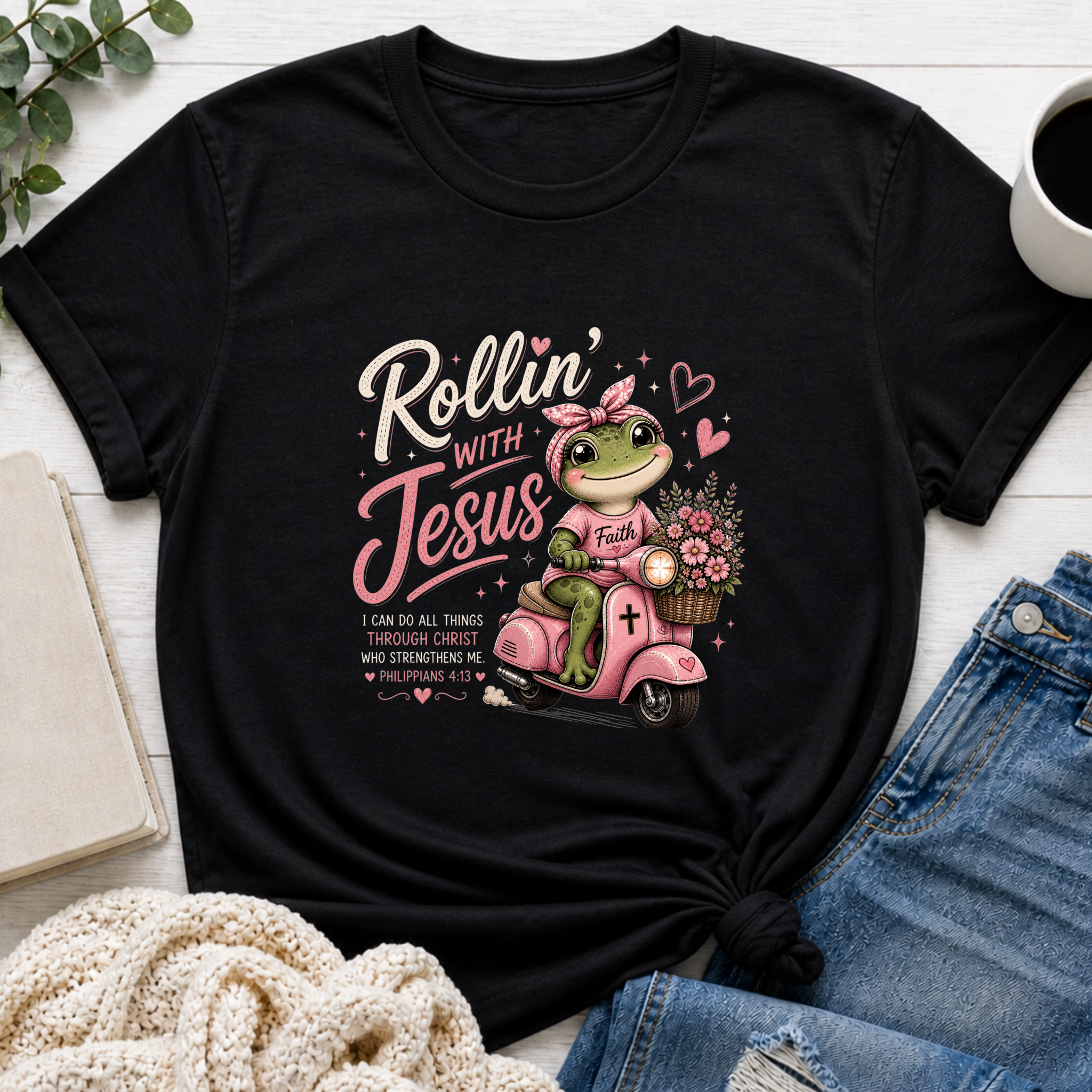 Rollin' with Jesus Frog Shirt | Christian Girl Youth Tee | Cute Bible Verse Shirt