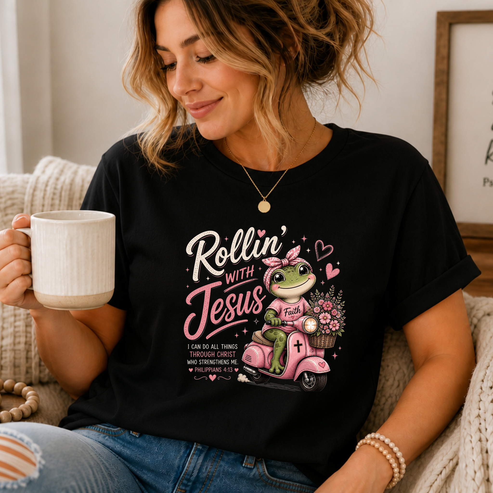 Rollin' with Jesus Frog Shirt | Christian woman's Tee | Cute Bible Verse Shirt