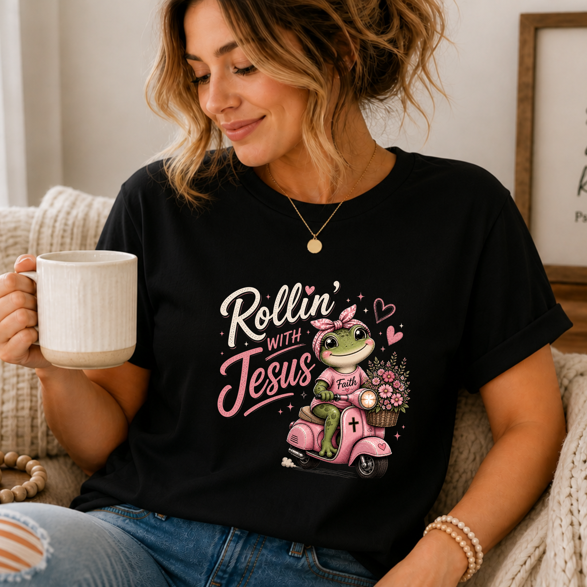 Rollin' with Jesus Frog Shirt for Women | Cute Christian Boutique Tee