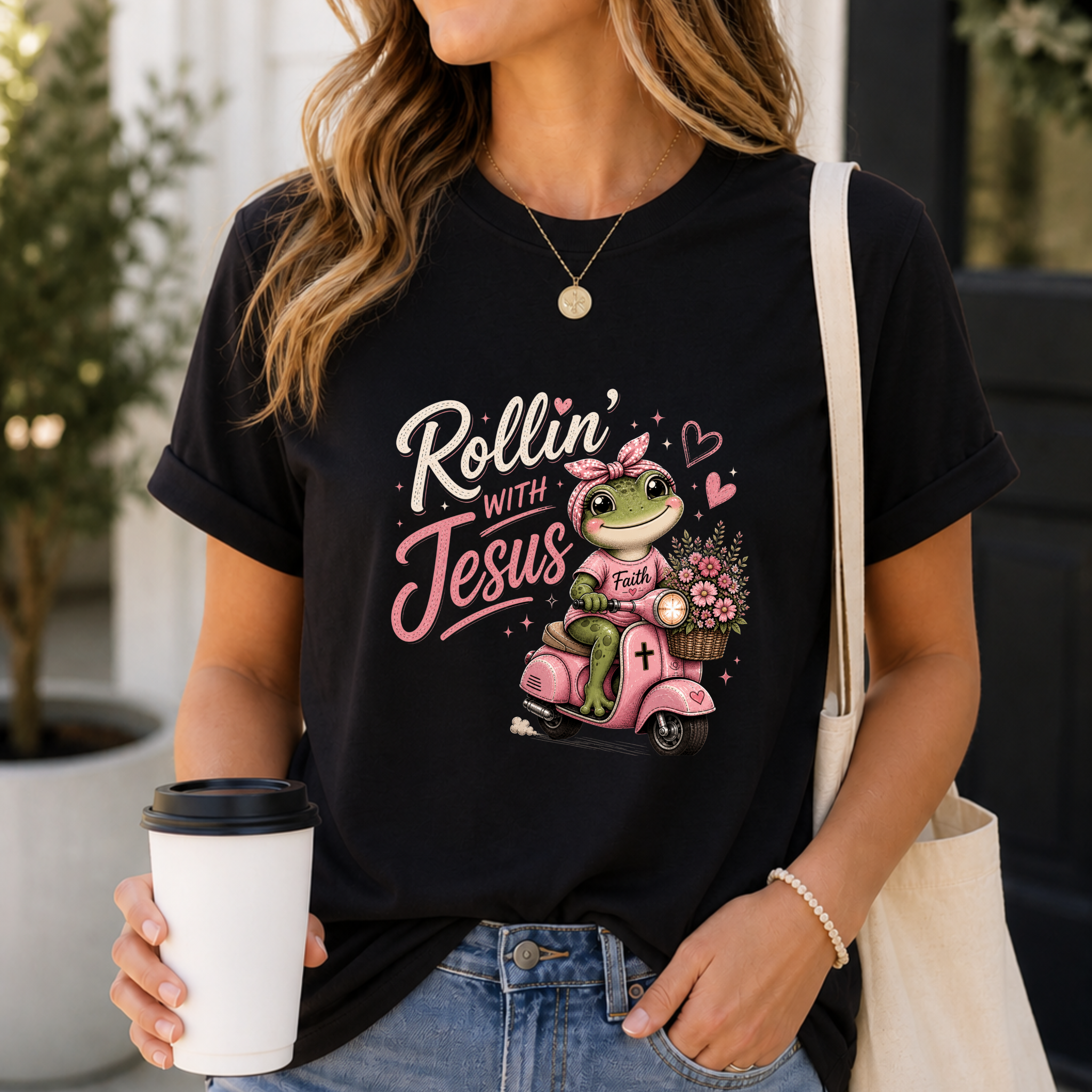 Rollin' with Jesus Frog Shirt for Women | Cute Christian Boutique Tee