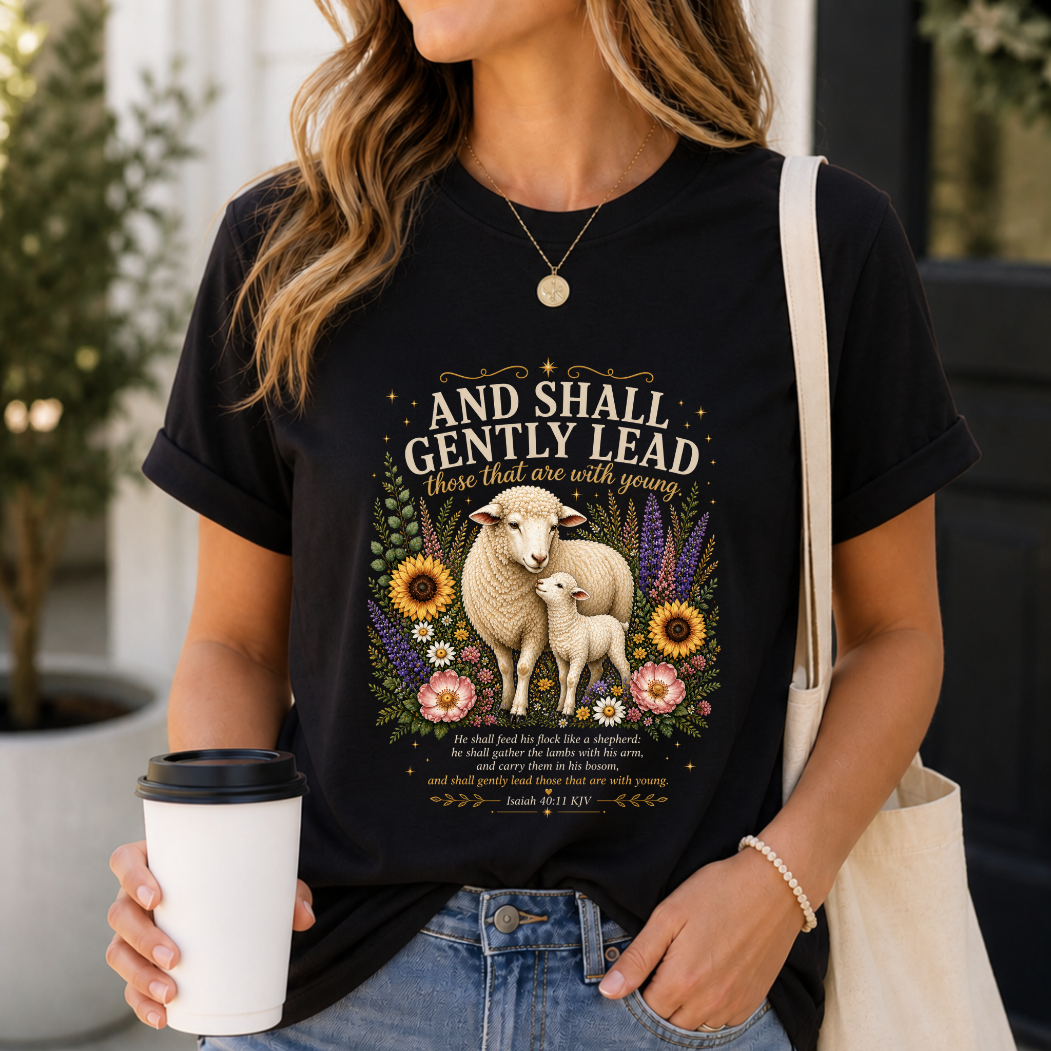 and Shall Gently Lead those that are with Young | Isaiah 40:11 Scripture T-Shirt