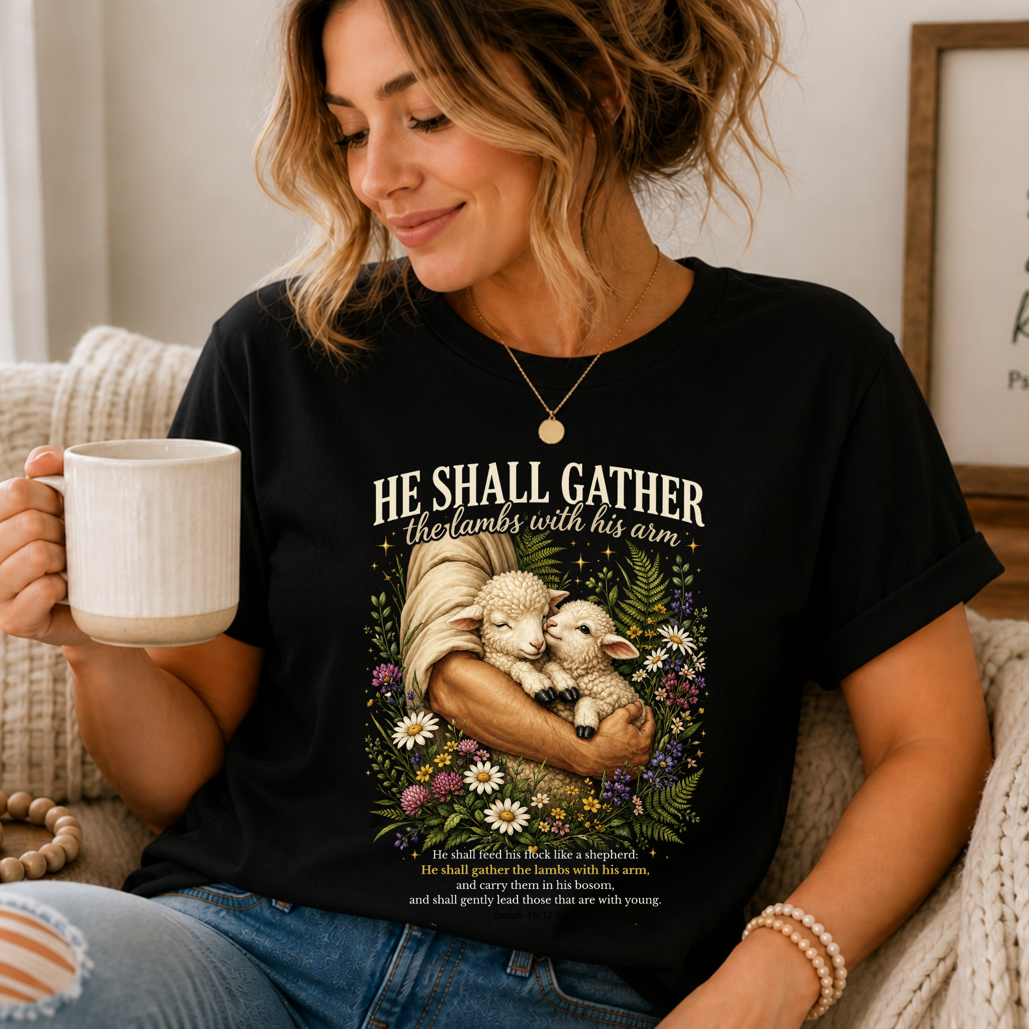 He Shall Gather the Lambs in his Arms | Isaiah 40:11 T-Shirt