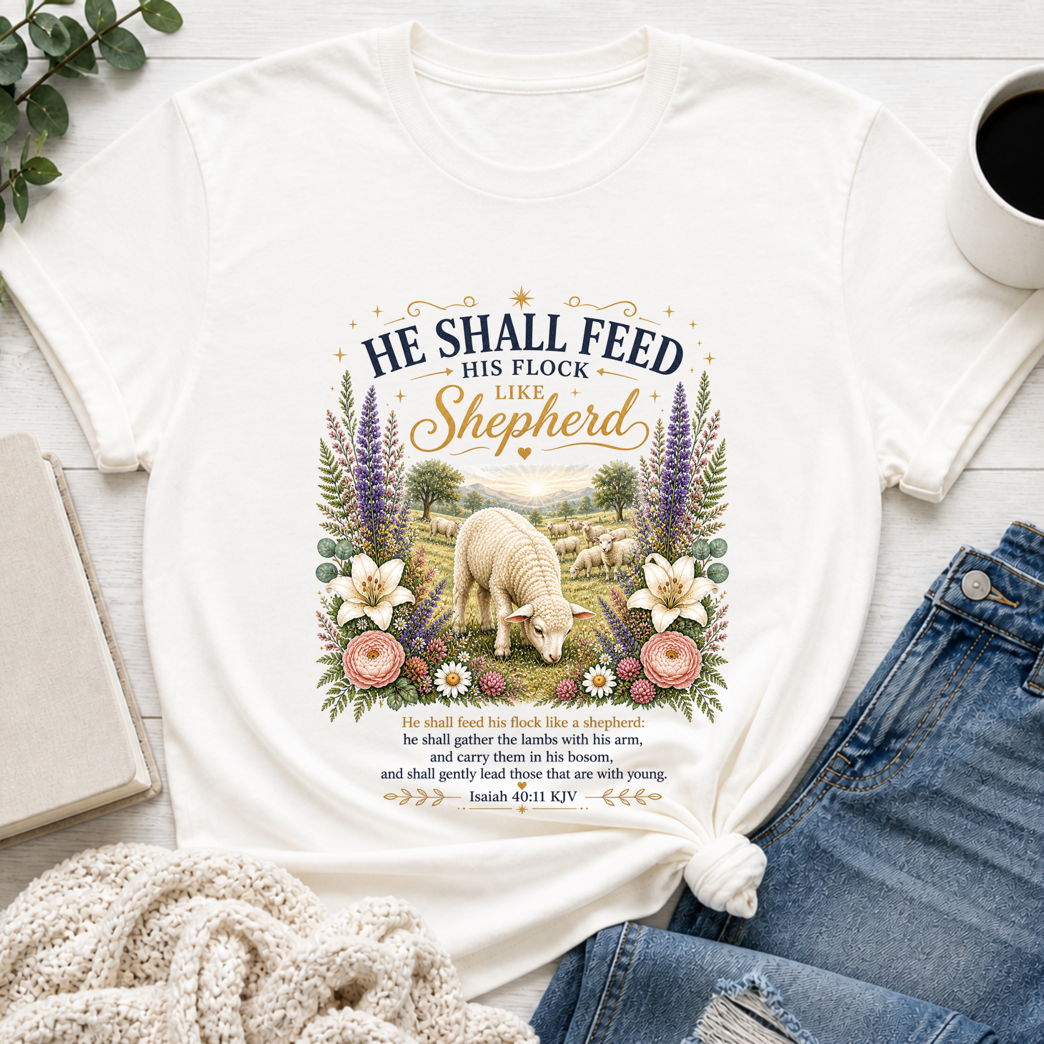 He Shall Feed his Flock Like a Shepherd |  Isaiah 40:11 T-Shirt Scripture Shirt