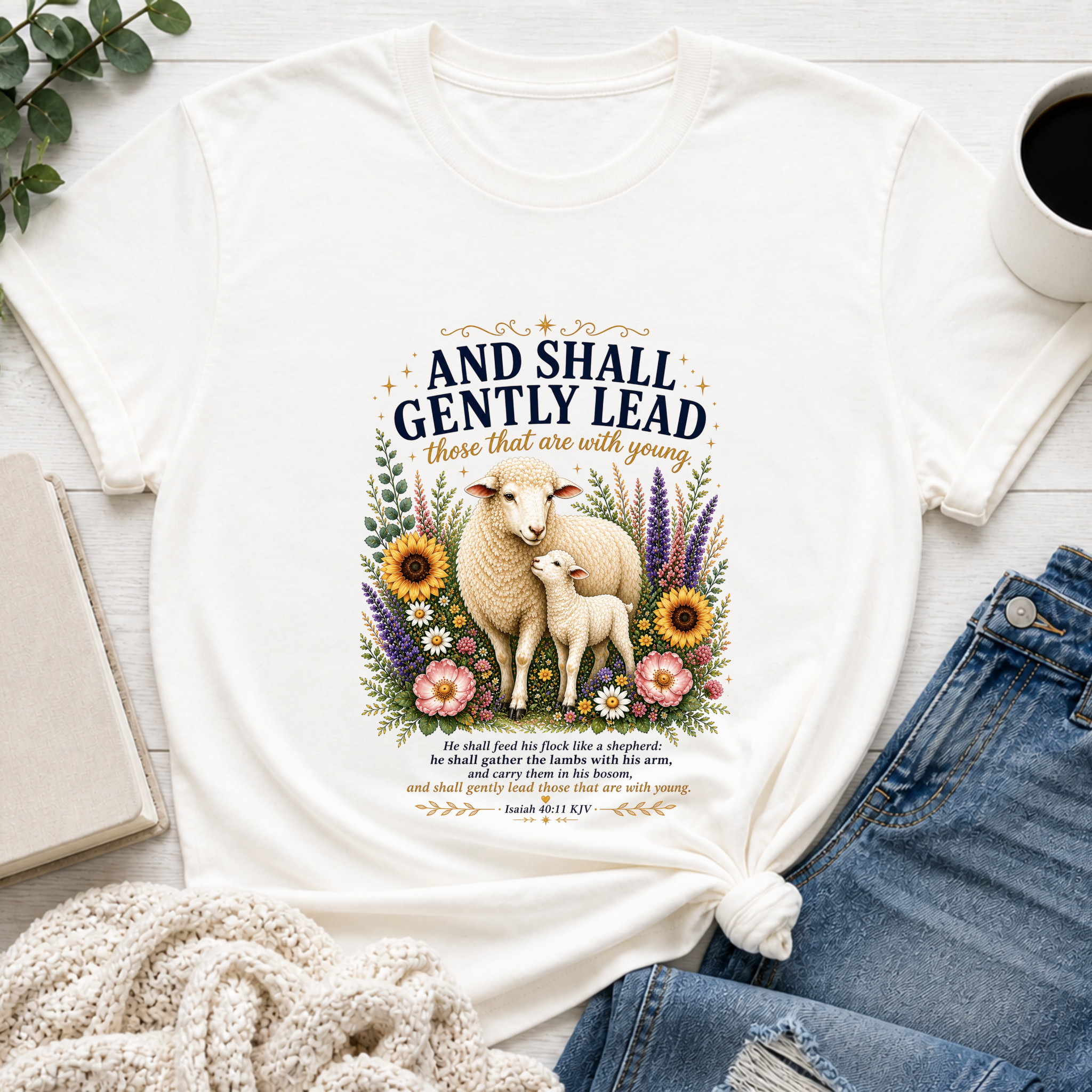 and Shall Gently Lead those that are with Young | Isaiah 40:11 Scripture T-Shirt