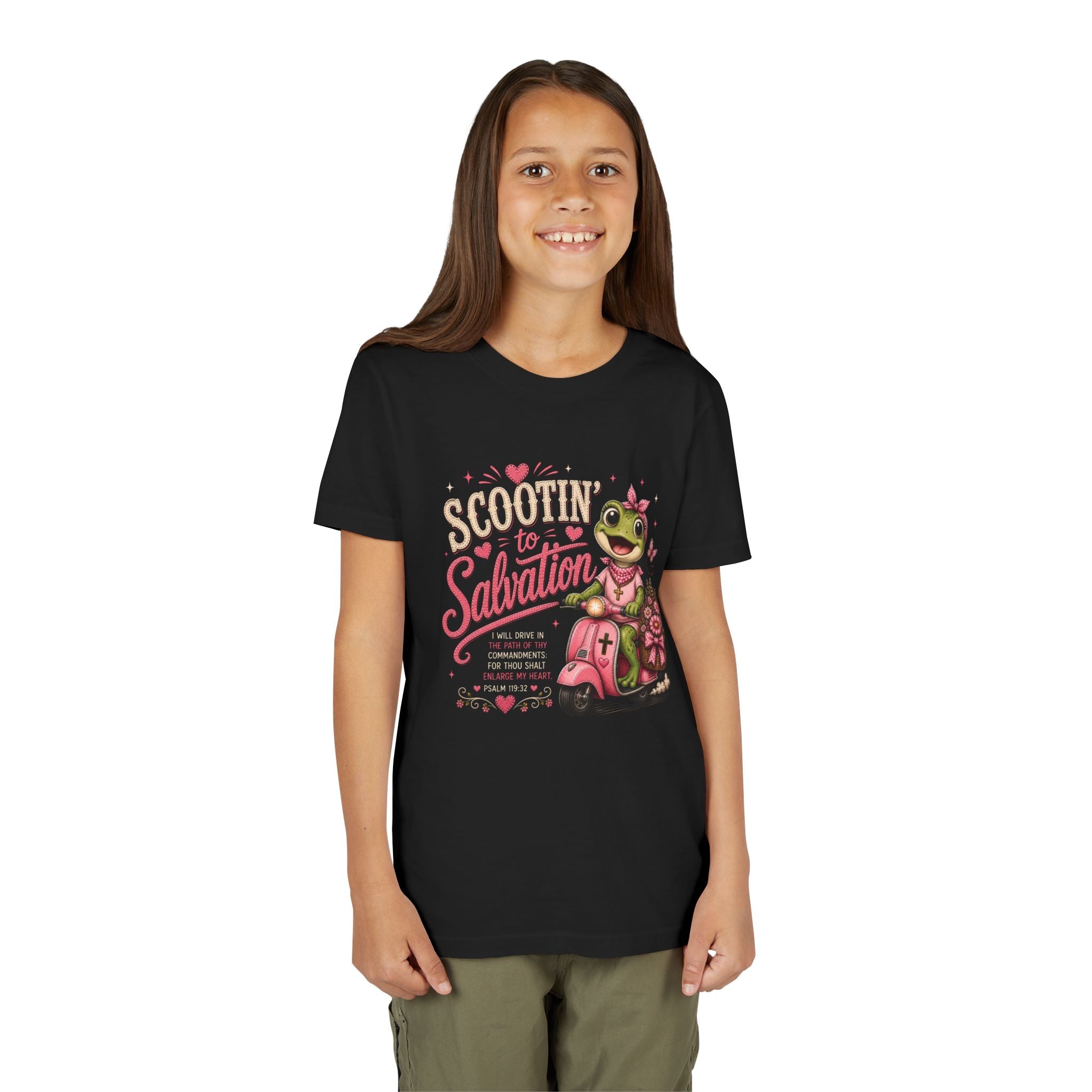 Scootin’ to Salvation Frog Shirt | Christian Girl Youth Tee | Cute Bible Verse Shirt