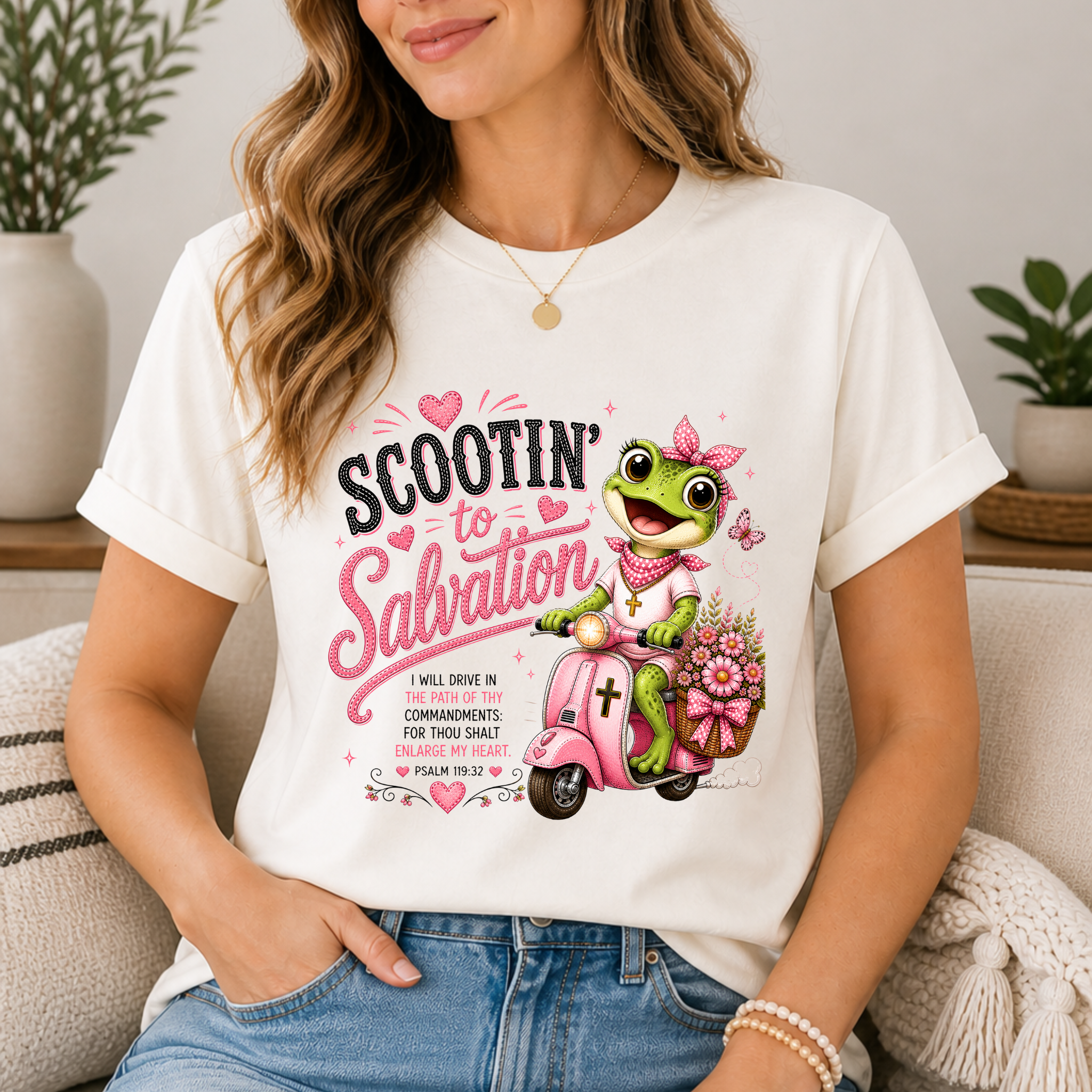 Scootin' to Salvation Frog Shirt for Women | Cute Christian Bible Verse Tee