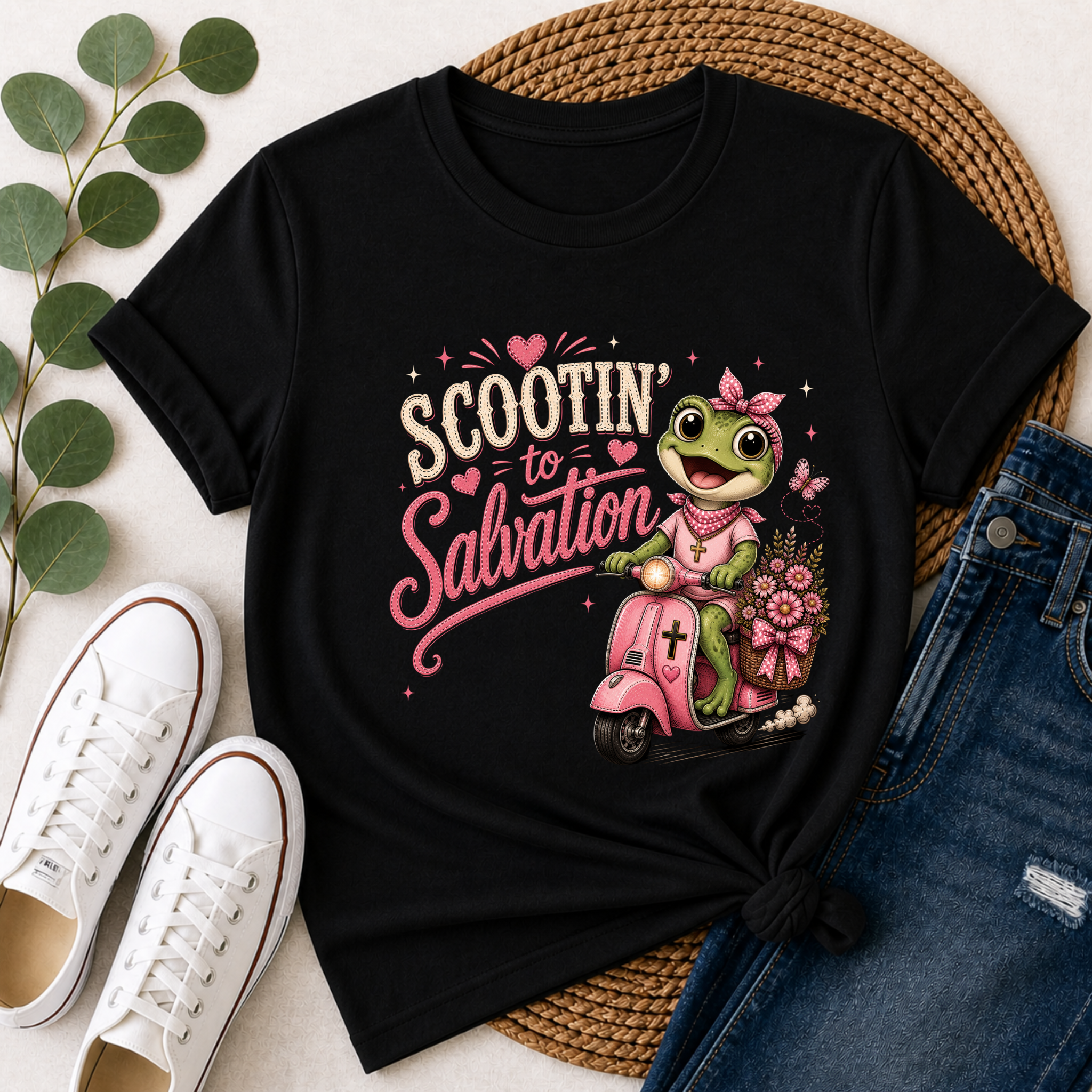 Scootin' to Salvation Frog Shirt for Girls | Christian Youth Tee | Cute Farm Animal Shirt