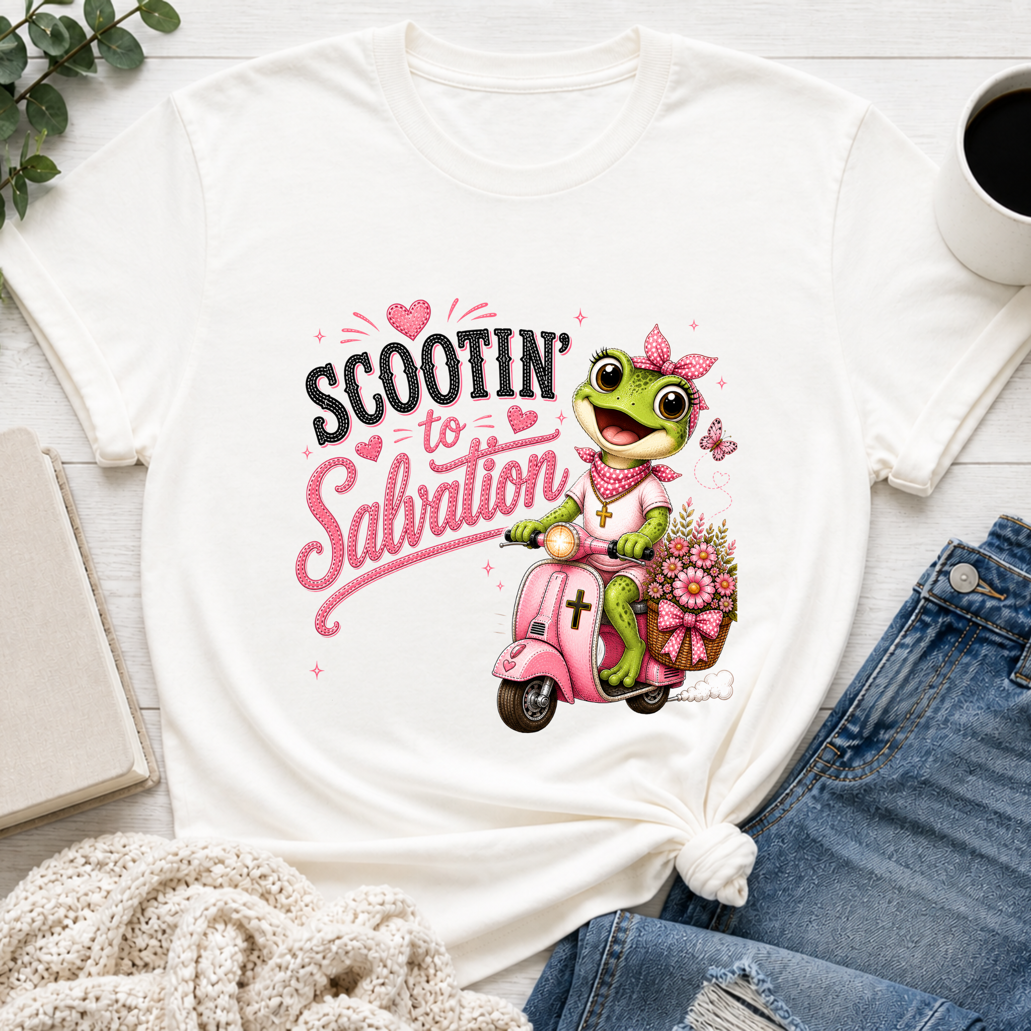 Scootin' to Salvation Frog Shirt for Girls | Christian Youth Tee | Cute Farm Animal Shirt