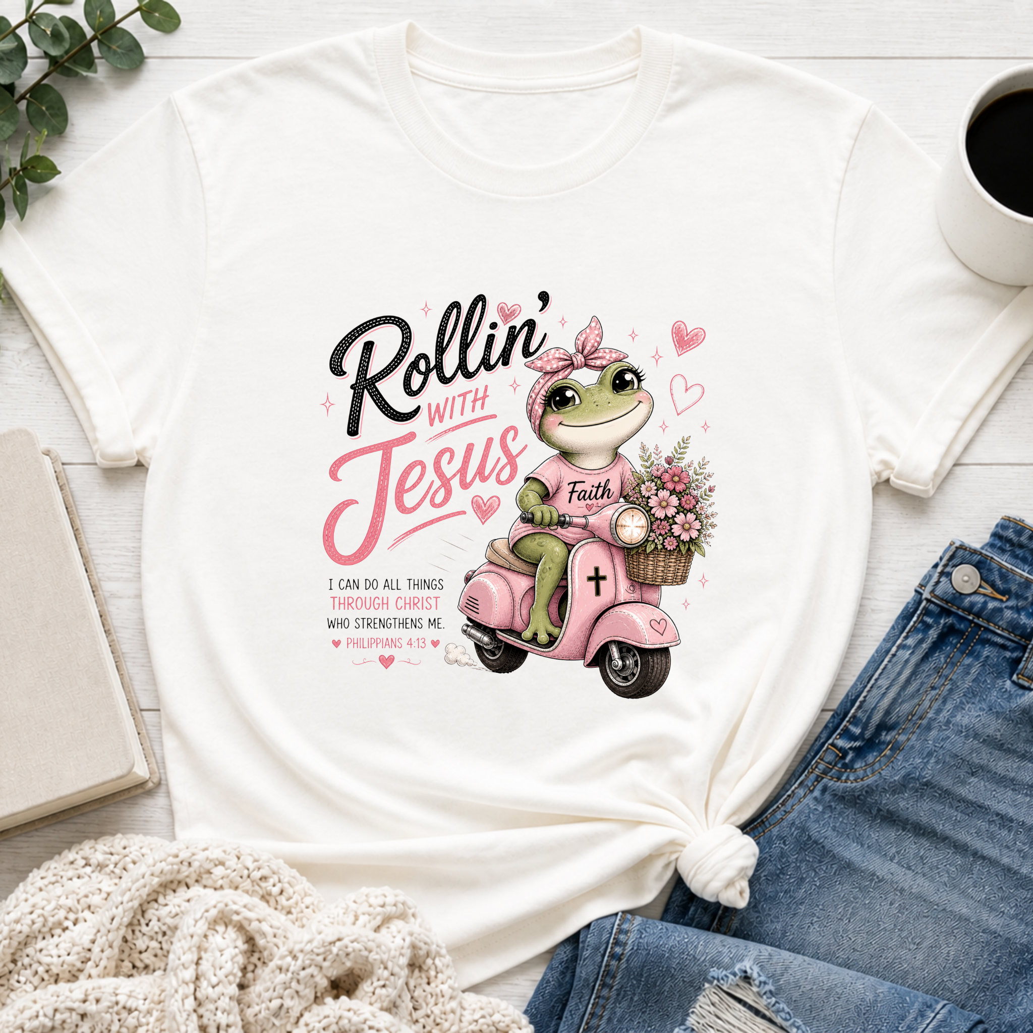 Rollin' with Jesus Frog Shirt | Christian Girl Youth Tee | Cute Bible Verse Shirt