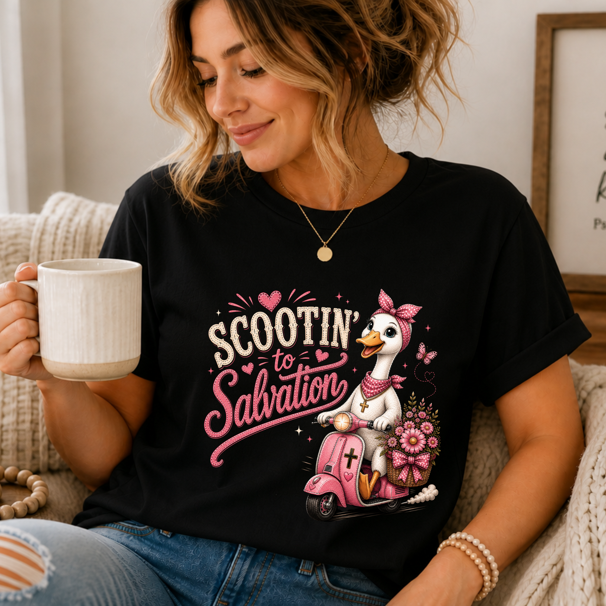 Scootin' to Salvation Goose Shirt for Women | Cute Christian Boutique Tee