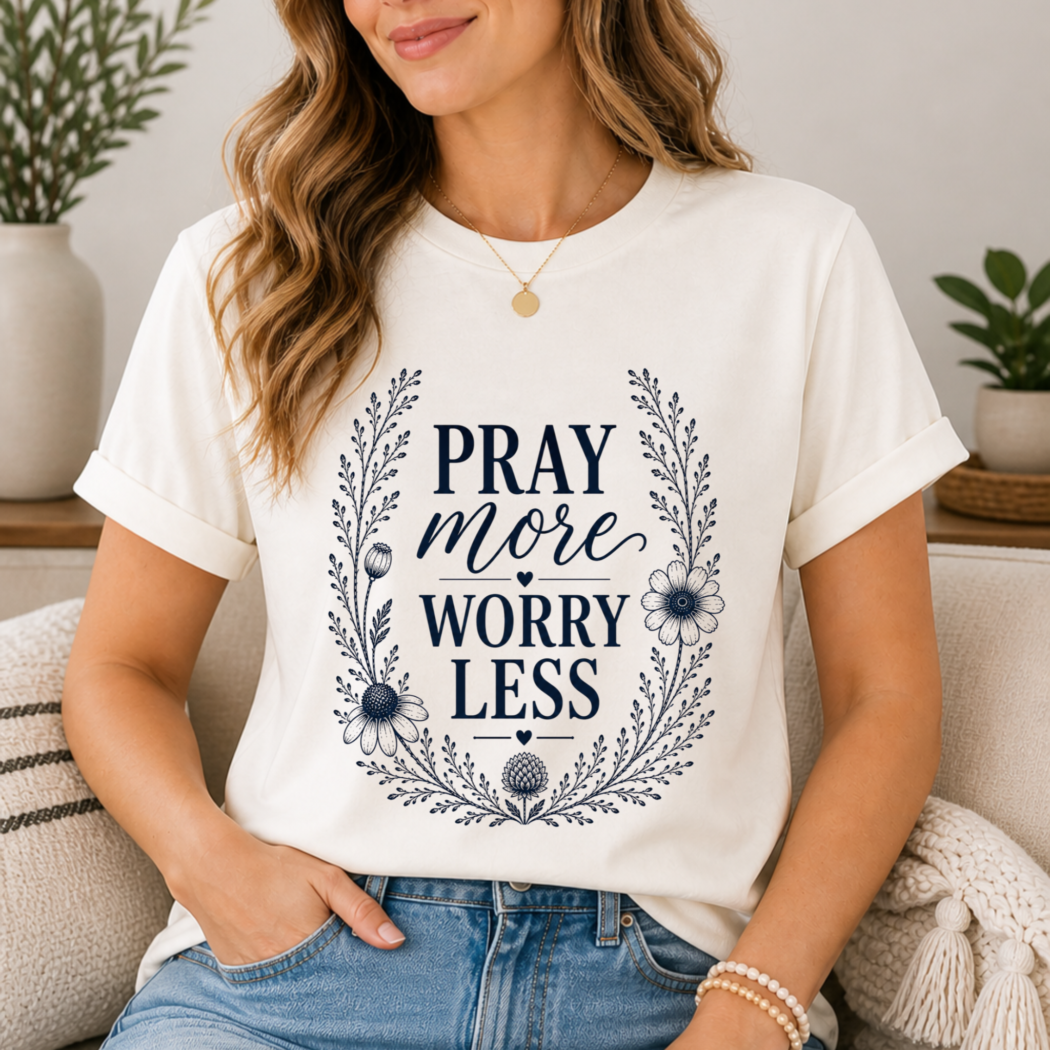 Pray More Worry Less Shirt | Inspirational Christian Tee for Women