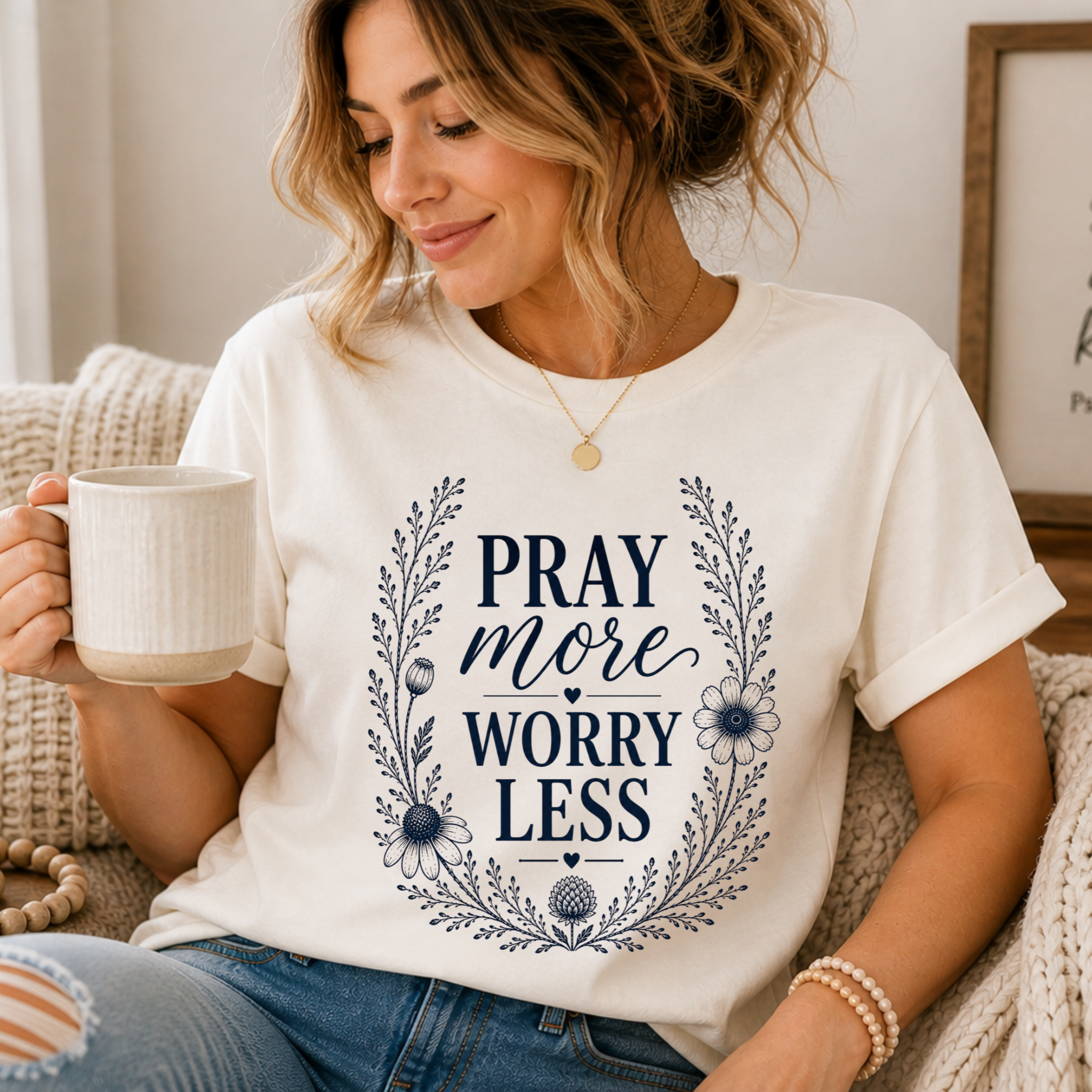 Pray More Worry Less Shirt | Inspirational Christian Tee for Women