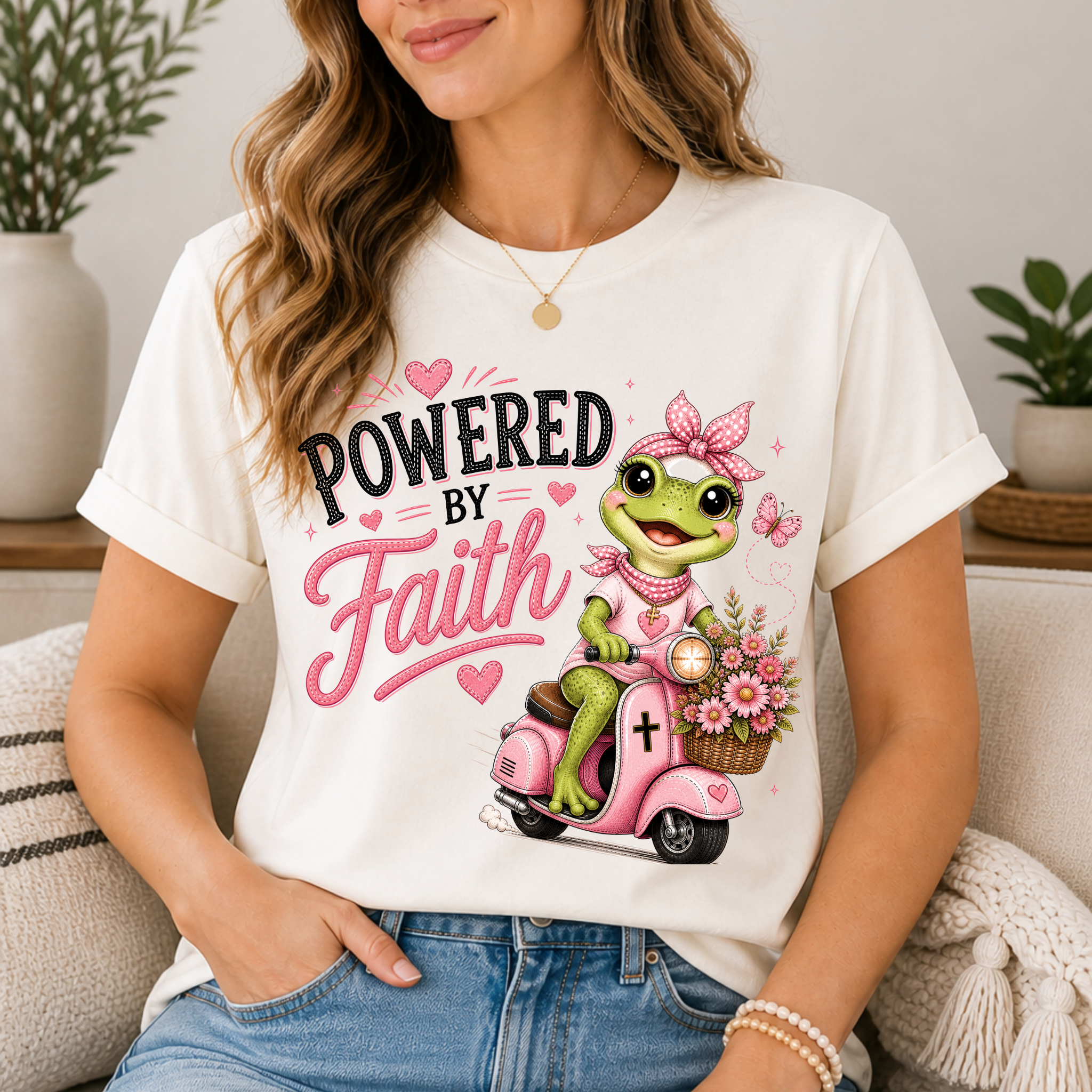 Powered by Faith Frog Shirt for Women | Cute Christian Boutique Tee