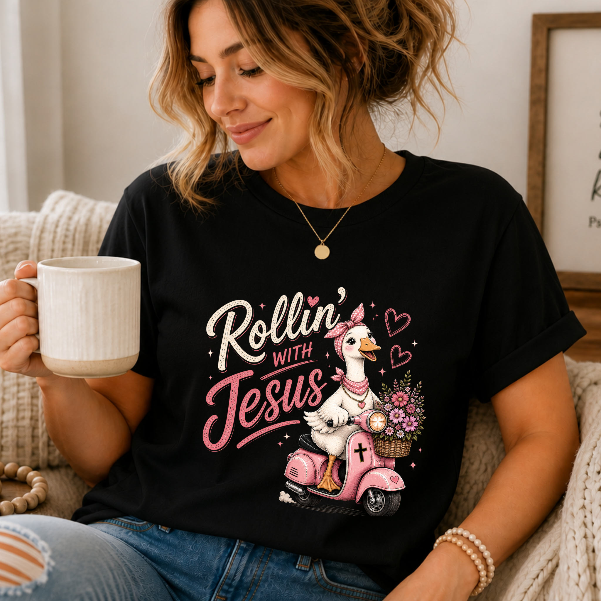 Rollin' with Jesus Goose Shirt for Women | Cute Christian Boutique Tee