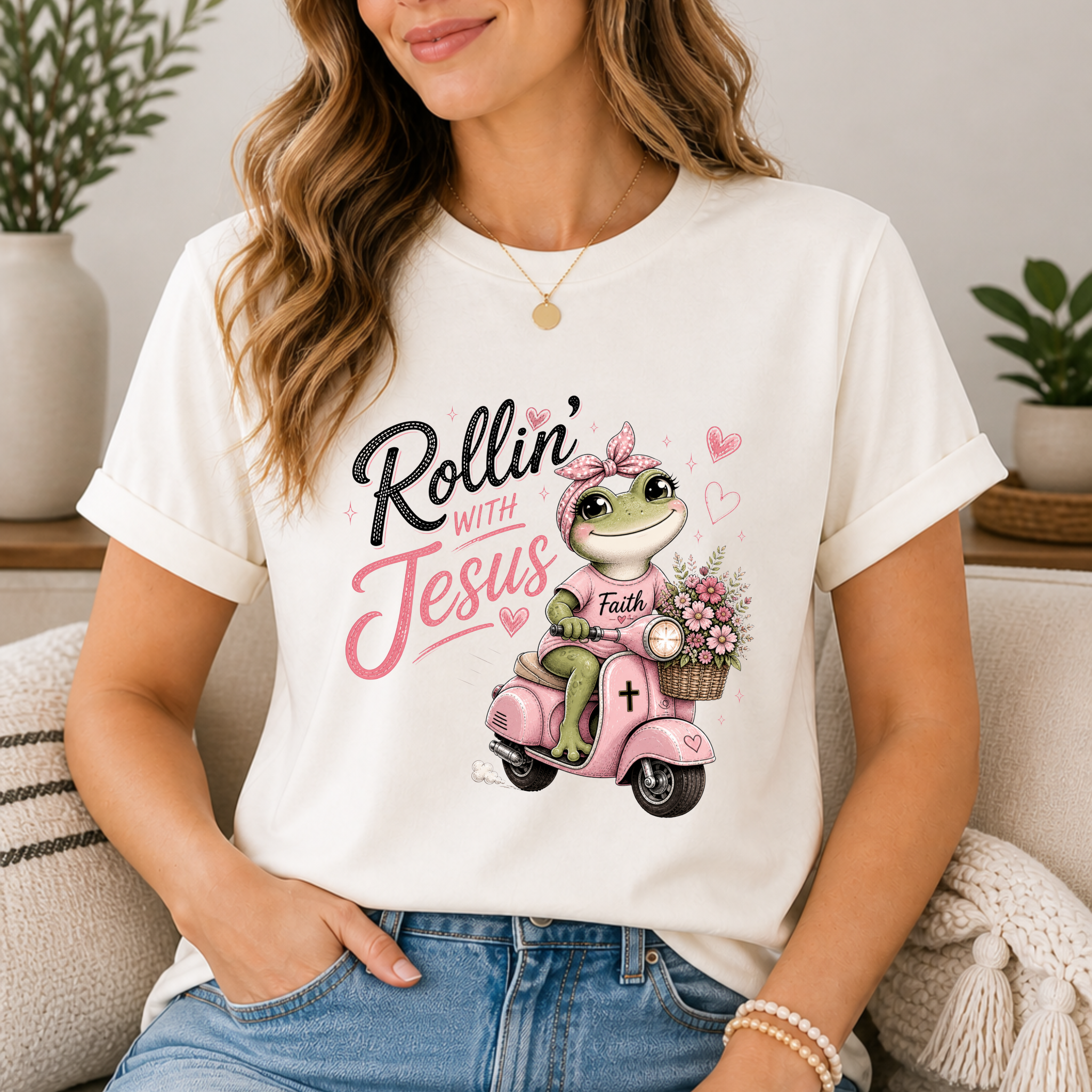 Rollin' with Jesus Frog Shirt for Women | Cute Christian Boutique Tee