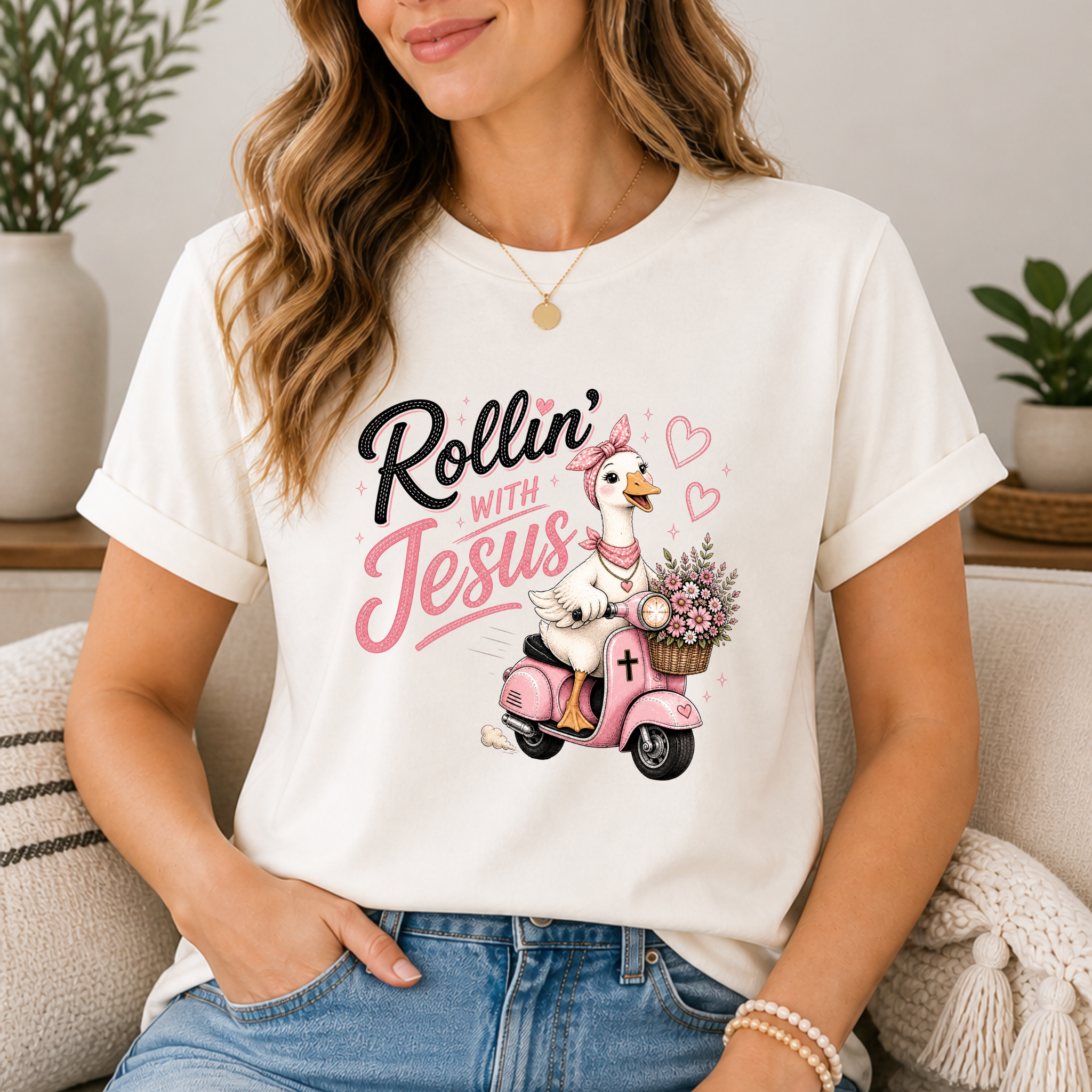 Rollin' with Jesus Goose Shirt for Women | Cute Christian Boutique Tee