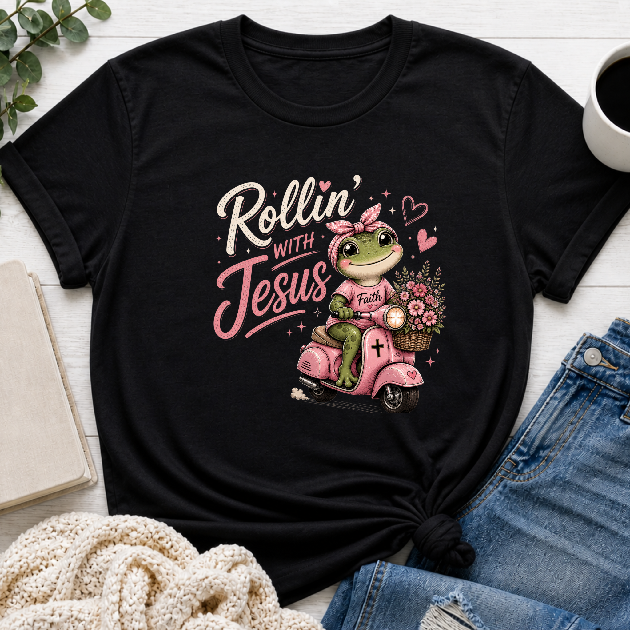Rollin with Jesus Frog Shirt for Girls | Christian Youth Tee | Cute Farm Animal Shirt